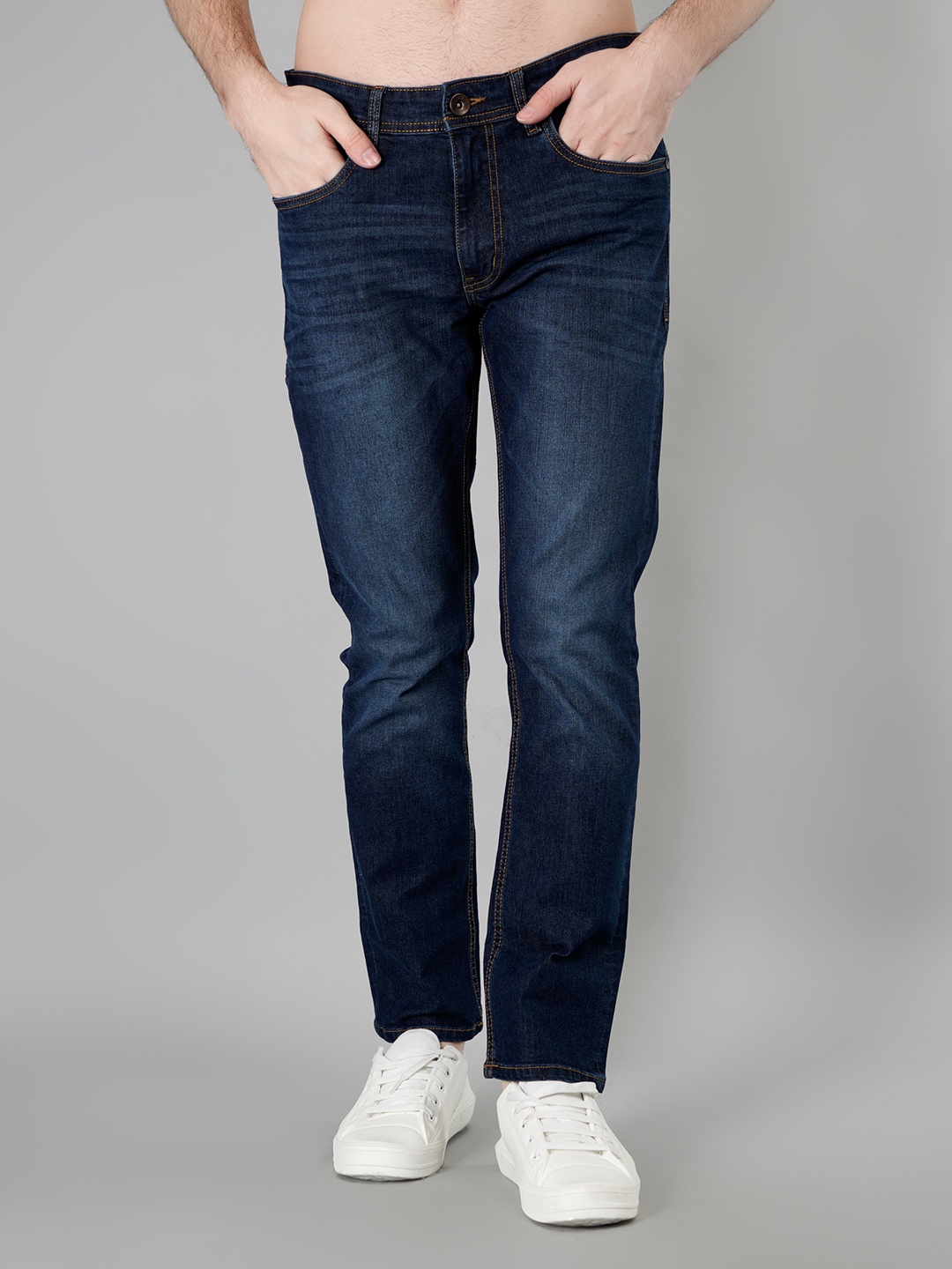

TIM PARIS Men Mid-Rise Light Fade Stretchable Cotton Jeans, Navy blue