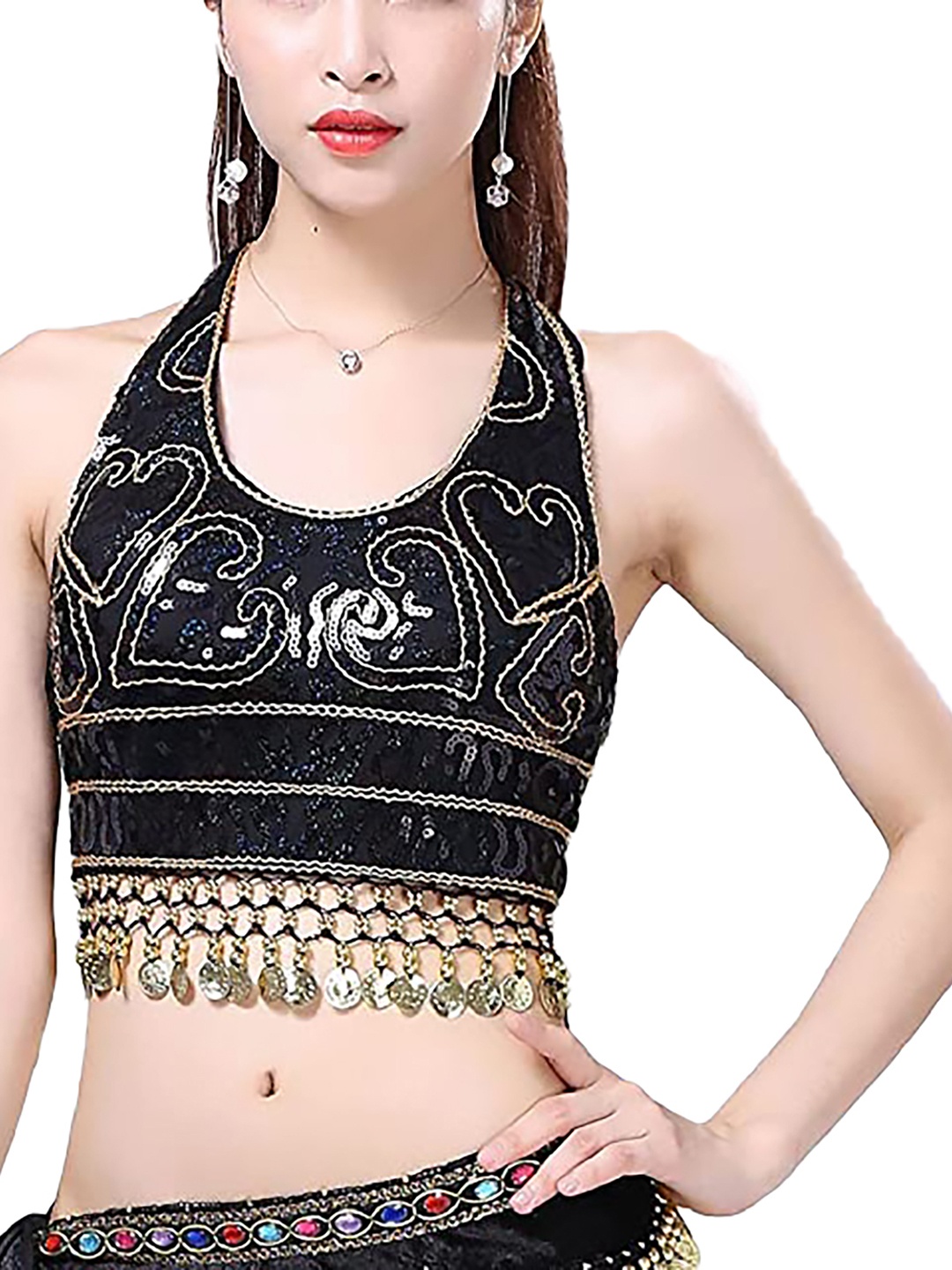 

JENNA Sequin Embellished Halter Neck Belly Dance Crop Top, Black