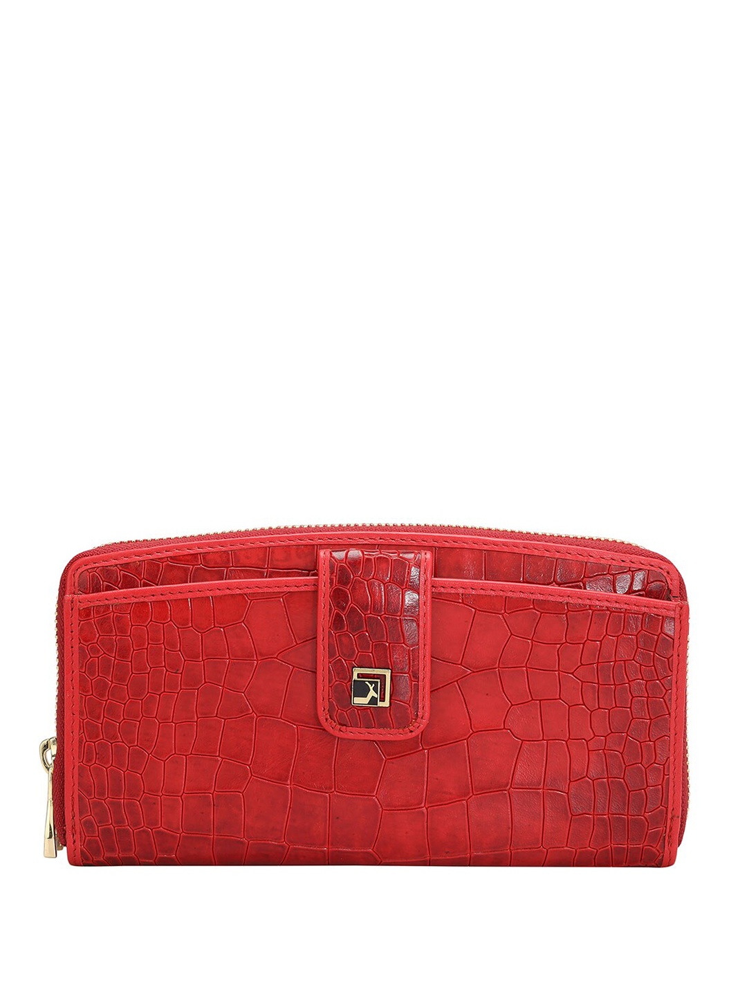 

Da Milano Women Textured Leather Zip Around Wallet, Red