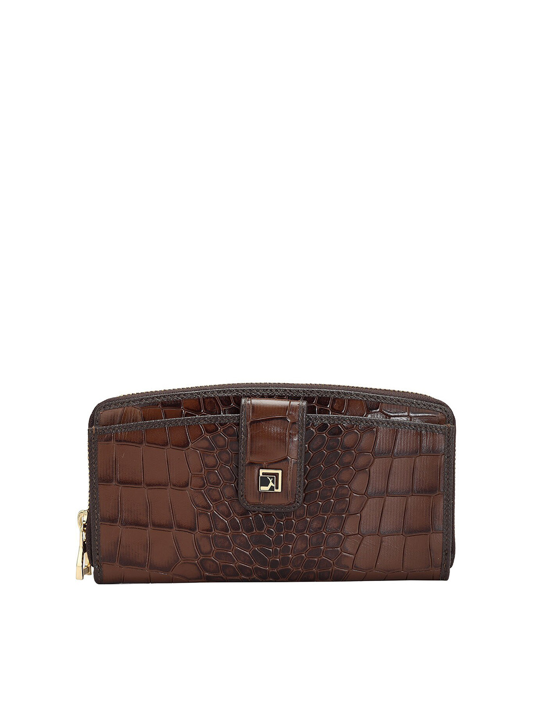 

Da Milano Women Textured Leather Zip Around Wallet, Brown