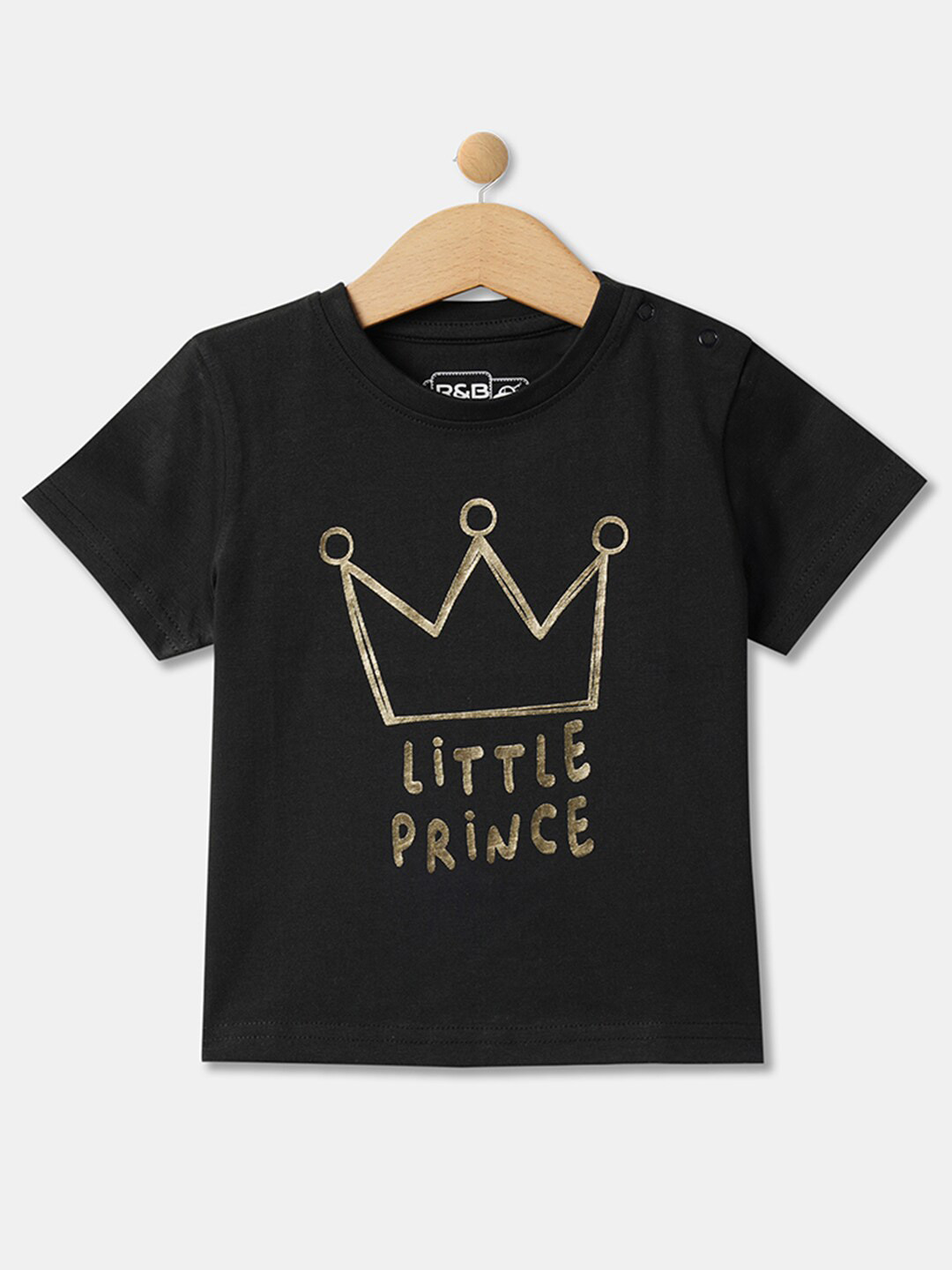 

R&B Boys Round Neck Short Sleeves Graphic Printed Cotton T-shirt, Black