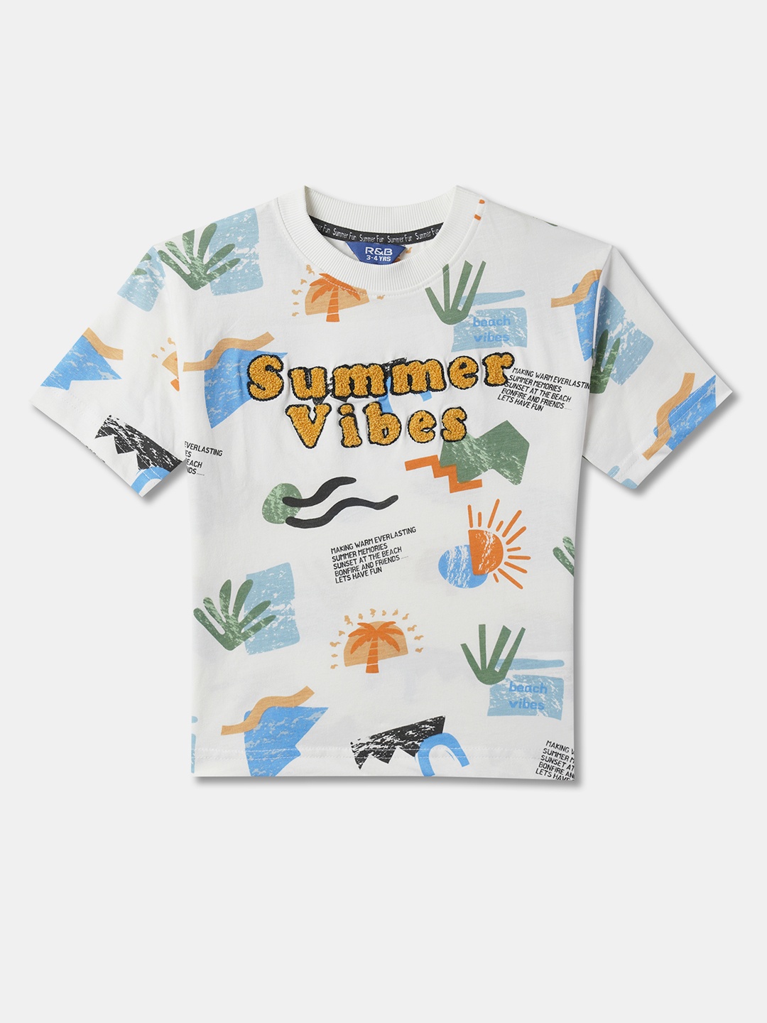 

R&B Boys Round Neck Short Sleeves Typography Printed Cotton T-shirt, White
