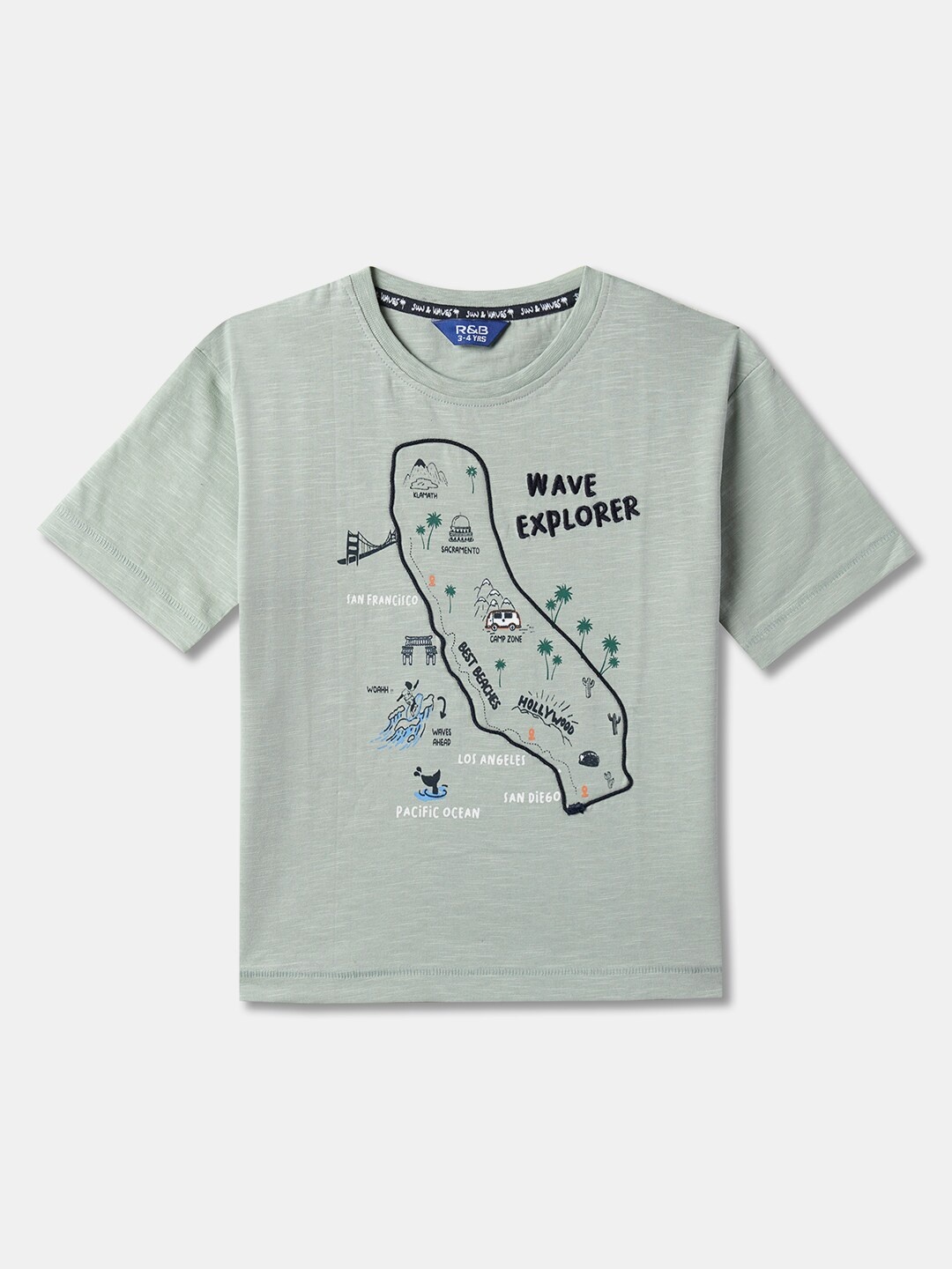 

R&B Boys Typography Printed Round Neck Relaxed Fit Cotton T-shirt, Grey