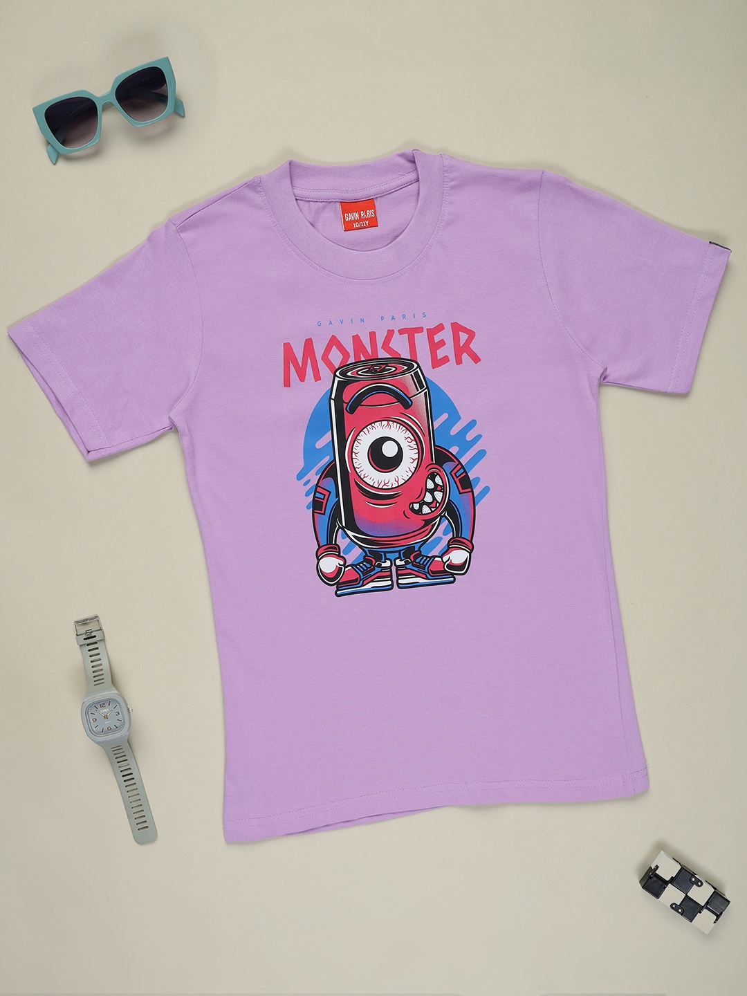 

Gavin Paris Girls Graphic Printed Regular Fit Cotton Casual T-shirt, Lavender