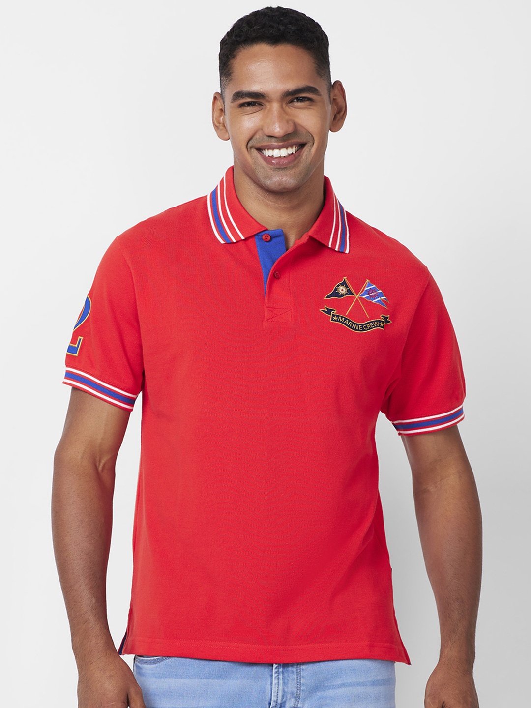 

CELSIUS Polo Collar Applique Short Sleeves T-shirt, Red