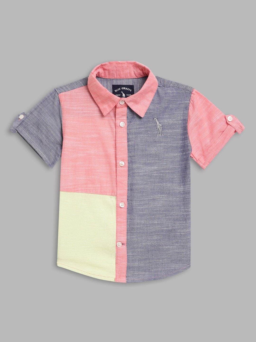 

Blue Giraffe Boys Colourblocked Pure Cotton Casual Shirt, Peach
