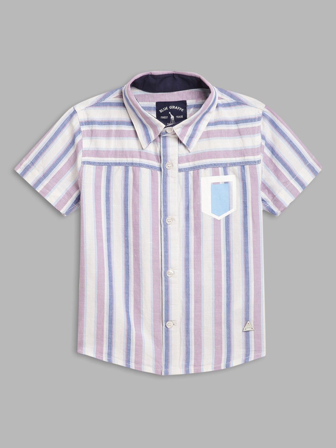 

Blue Giraffe Boys Classic Vertical Striped Spread Collar Pure Cotton Casual Shirt, White