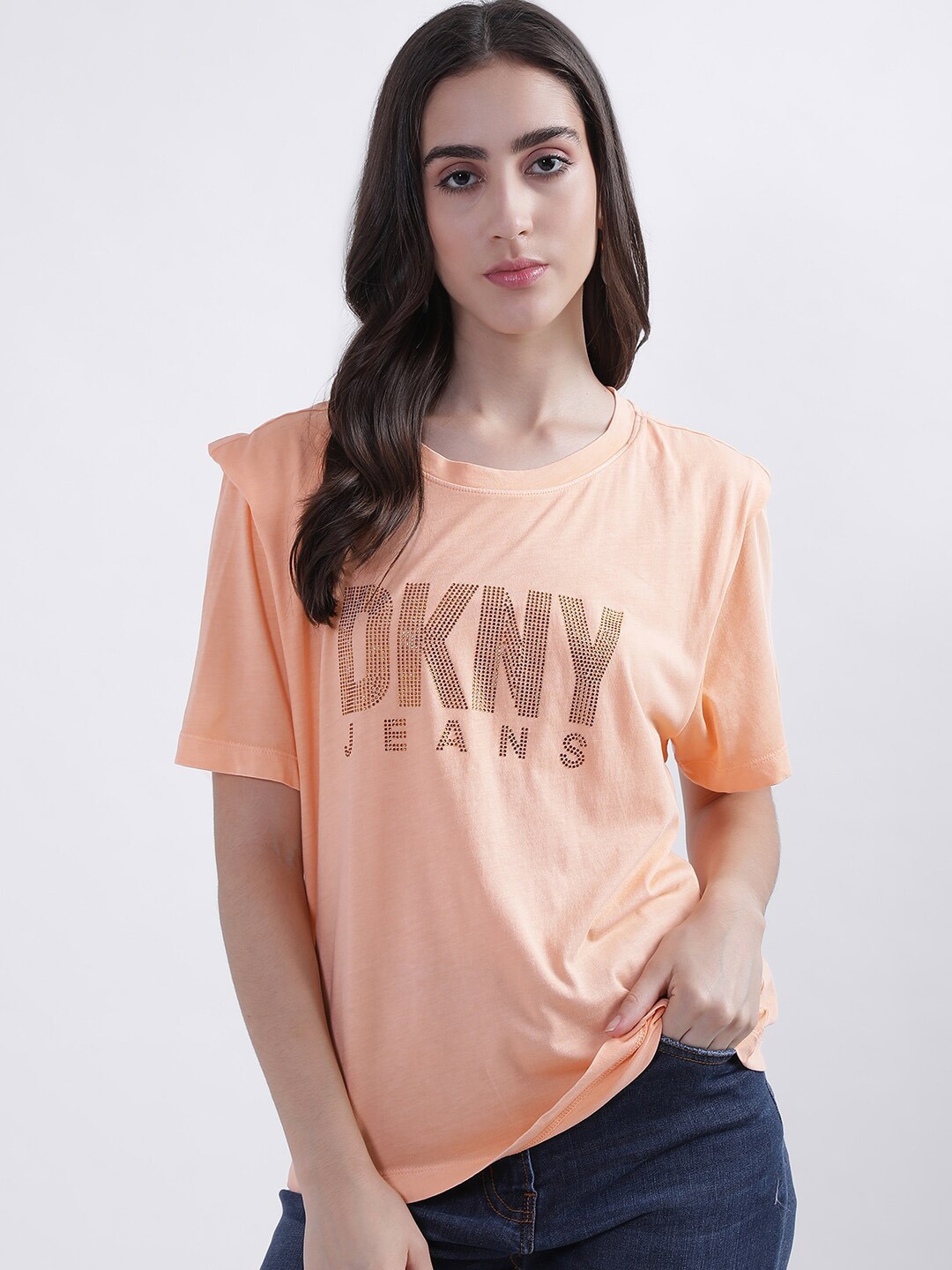 

DKNY Typography Printed Round Neck T-shirt, Orange