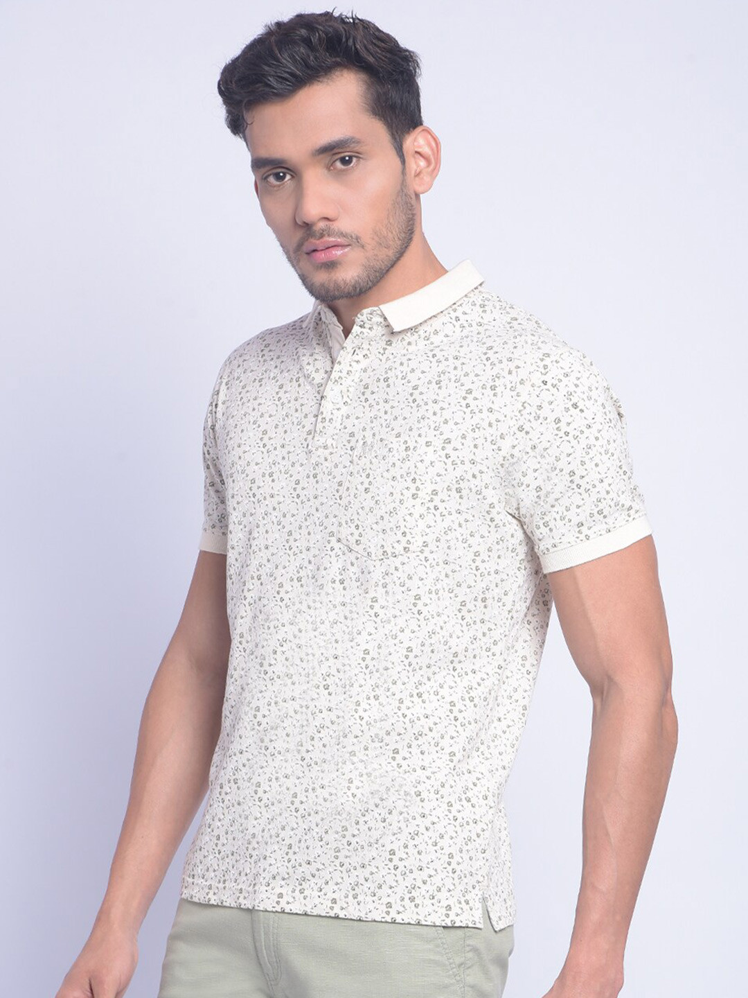 

Crimsoune Club Abstract Printed Polo Collar Slim Fit T-shirt, Beige