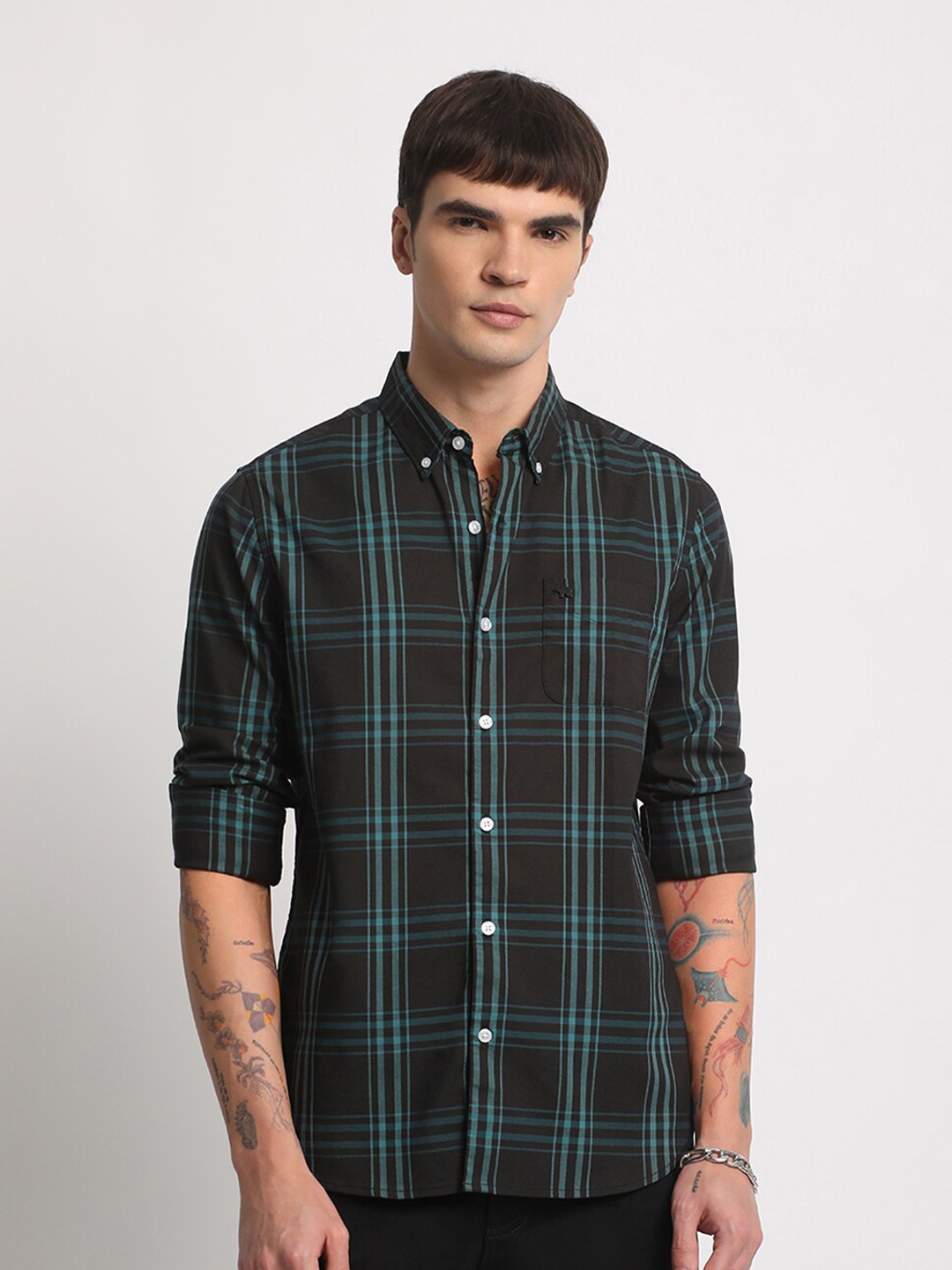 

THE BEAR HOUSE Slim Fit Tartan Checked Casual Shirt, Black