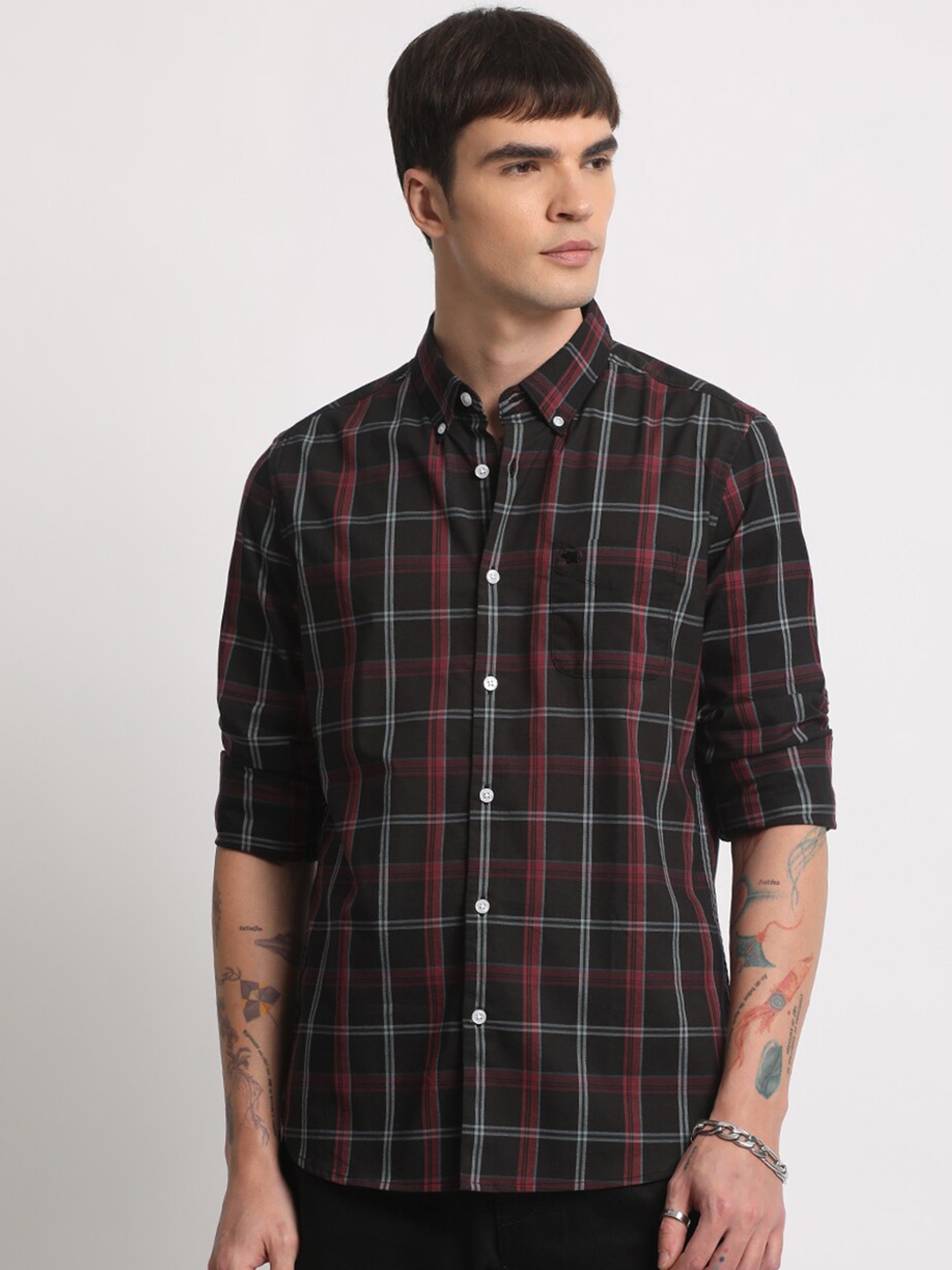 

THE BEAR HOUSE Slim Fit Tartan Checked Casual Shirt, Black