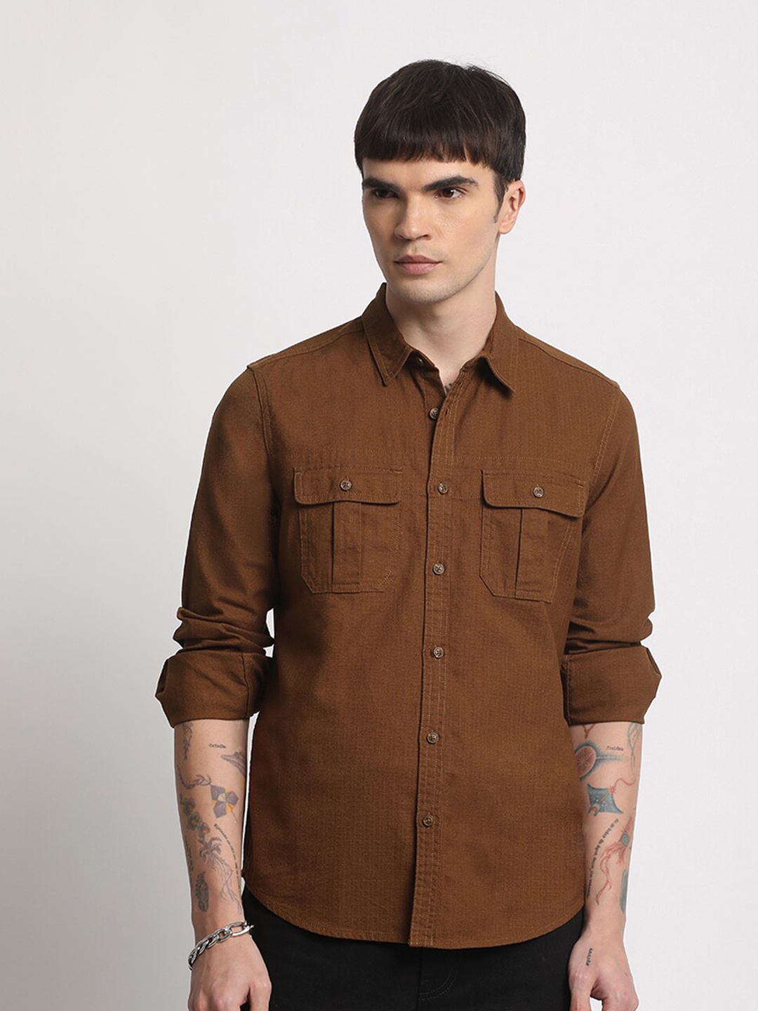 

THE BEAR HOUSE Slim Fit Pure Cotton Casual Shirt, Mustard