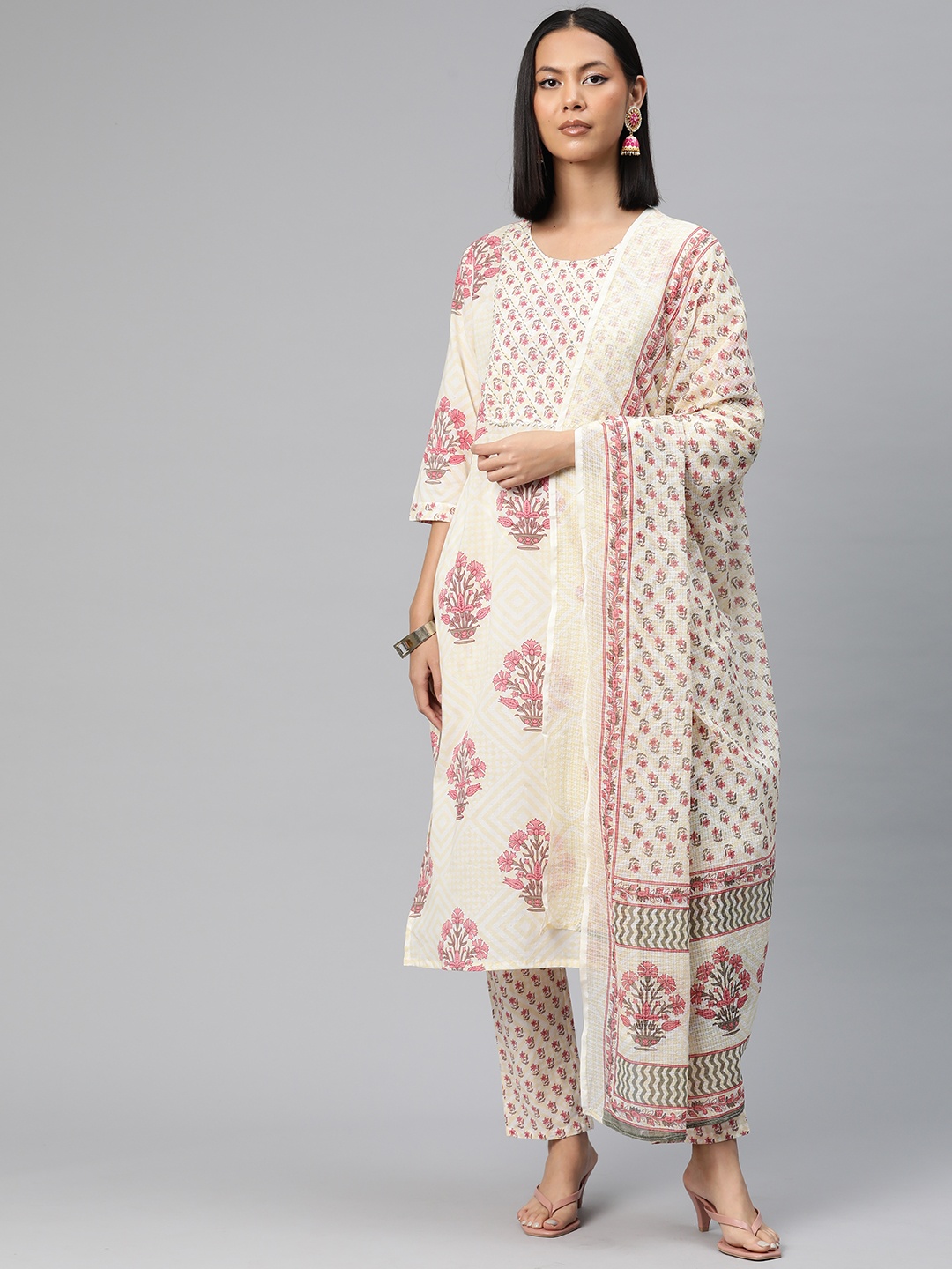 

Readiprint Floral Printed Sequinned Pure Cotton Kurta with Trousers & Dupatta, Yellow