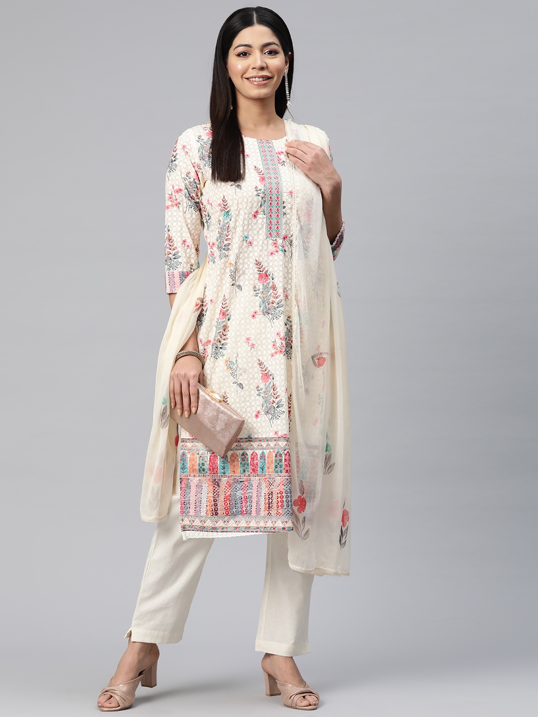 

Readiprint Floral Printed Regular Chikankari Pure Cotton Kurta Set, Multi