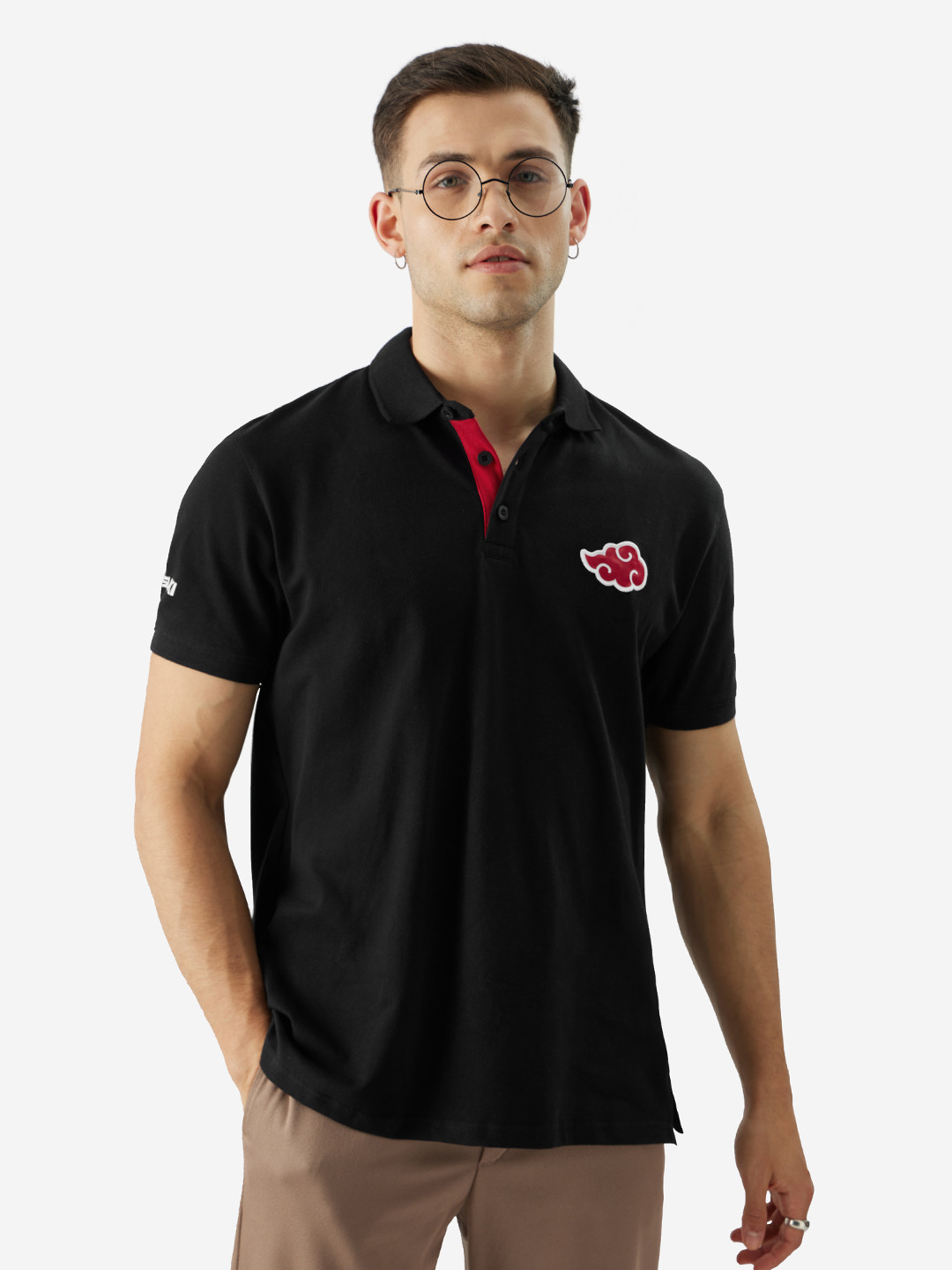 

The Souled Store Black Akatsuki Printed Polo Collar T-shirt