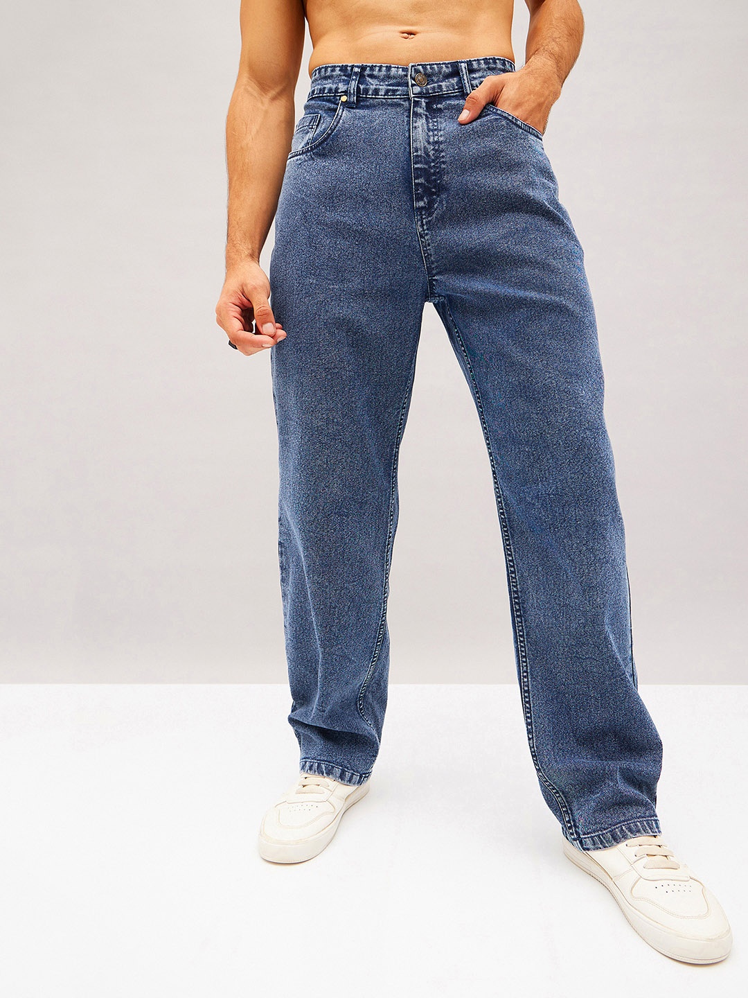 

MASCLN SASSAFRAS Men Loose Relaxed Fit Mid Rise Jeans, Blue