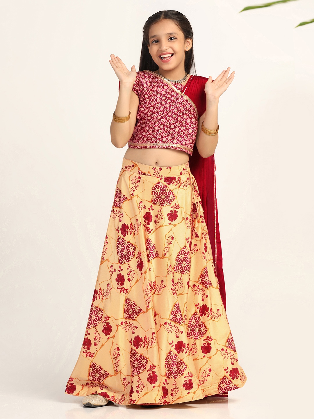 

FASHION DREAM Floral Printed Ready to Wear Lehenga & Blouse With Attached Dupatta, Maroon