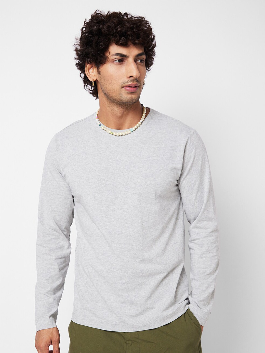 

VASTRADO Round Neck Cotton Casual T-shirt, Grey