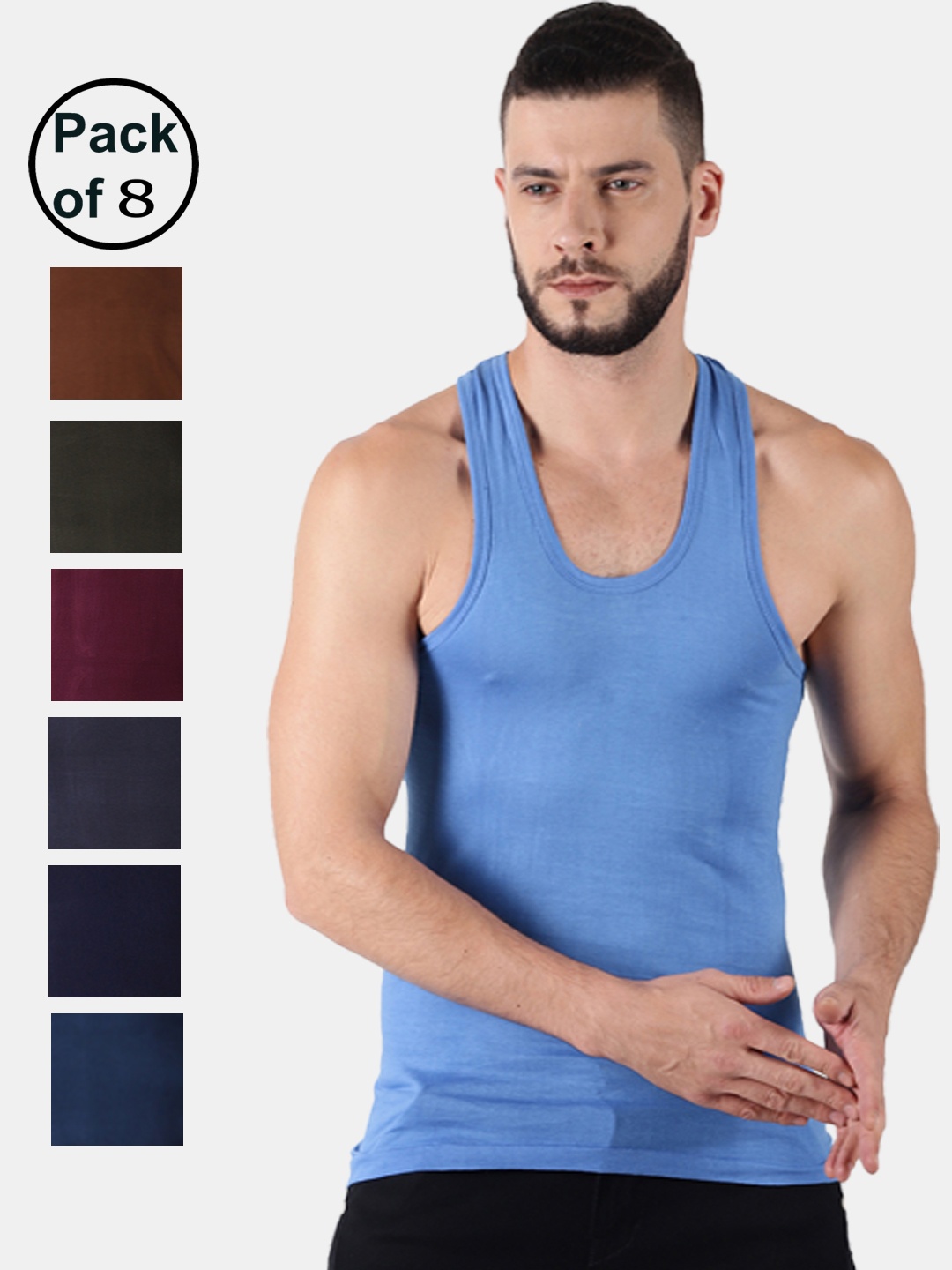 

Dollar Pack Of 8 Assorted Pure Cotton Innerwear Vests MLHVE-01-PO8-ASST