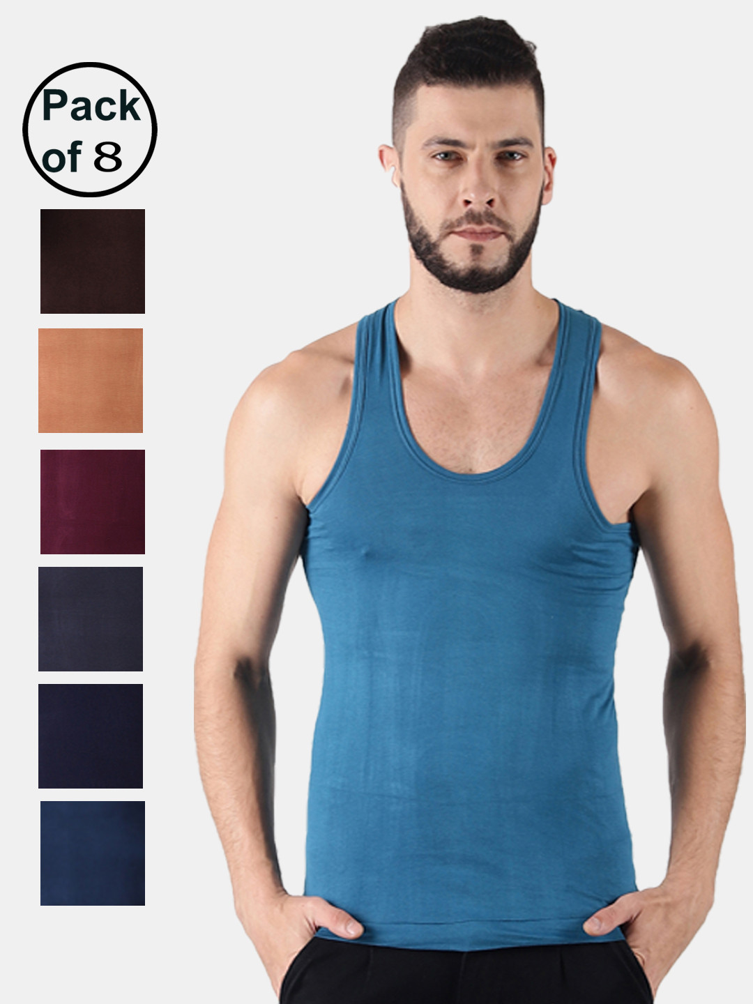 

Dollar Pack Of 8 Cotton Innerwear Vests MLHVE-01-PO8-ASST1, Blue