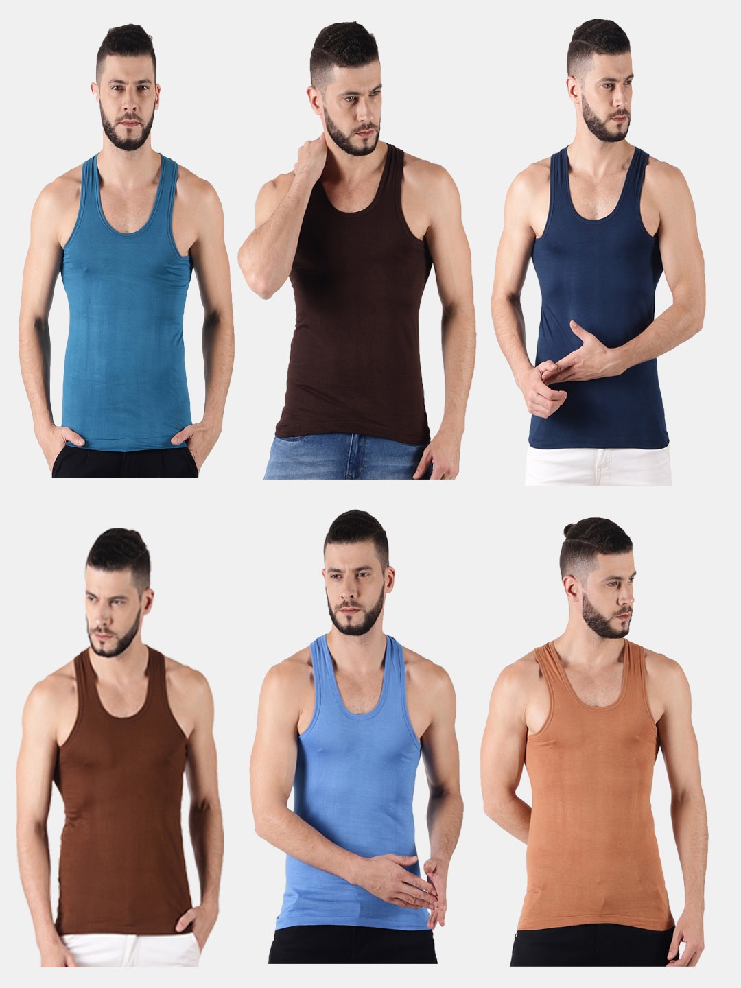 

Dollar Pack Of 6 Combed Cotton Innerwear Vests- MLHVE-01-PO6-ASST1, Blue