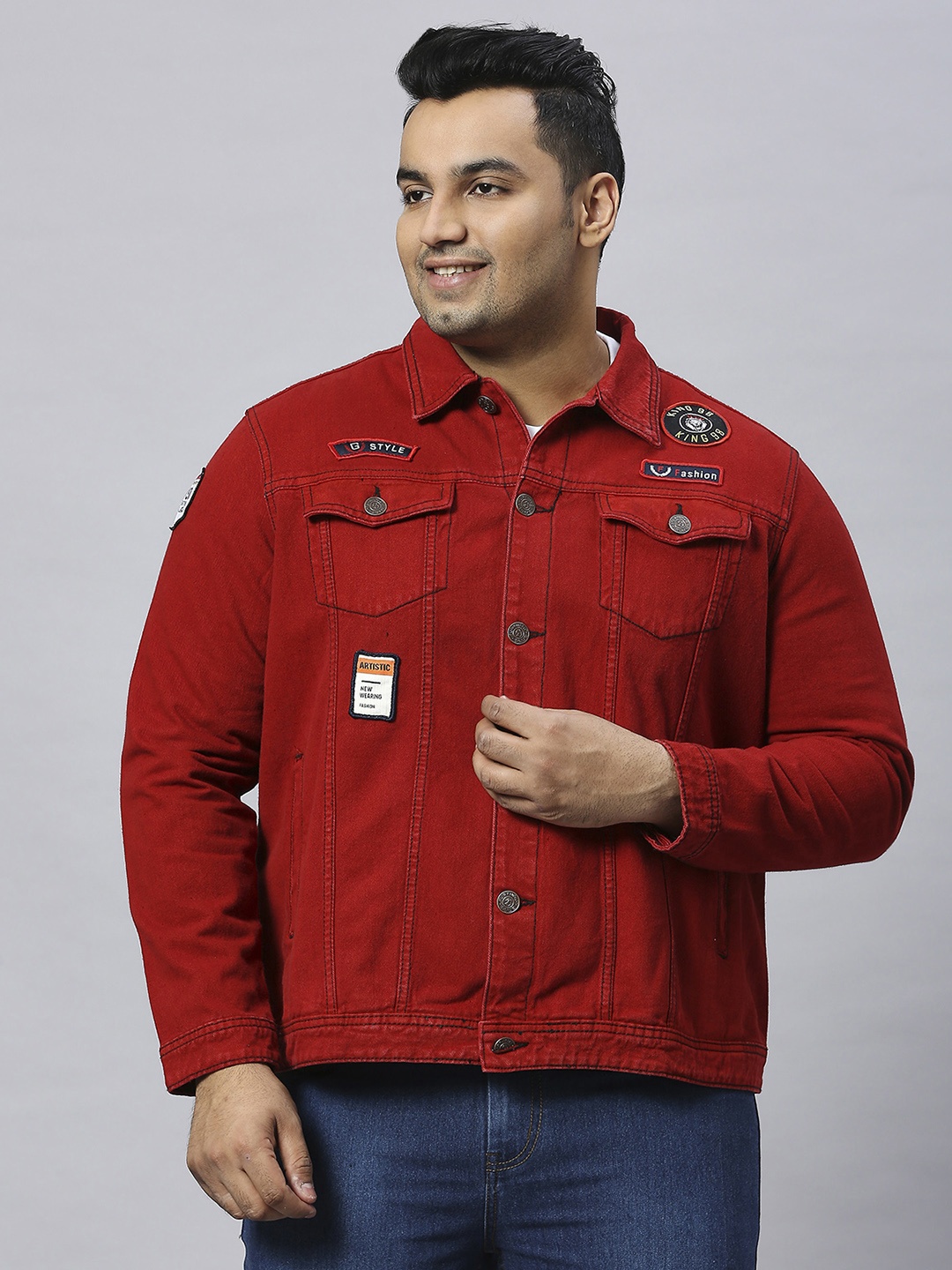 

Turning Blue Men Plus Size Biker Fit Jacket, Red