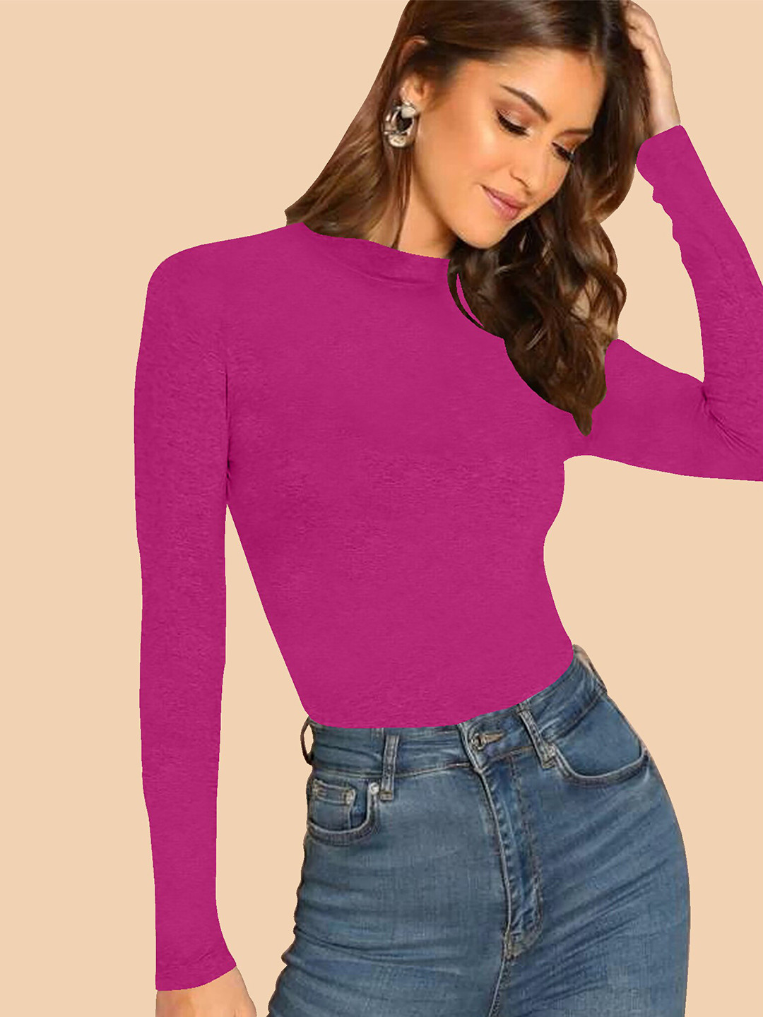 

Dream Beauty Fashion High Neck Fitted Top, Pink