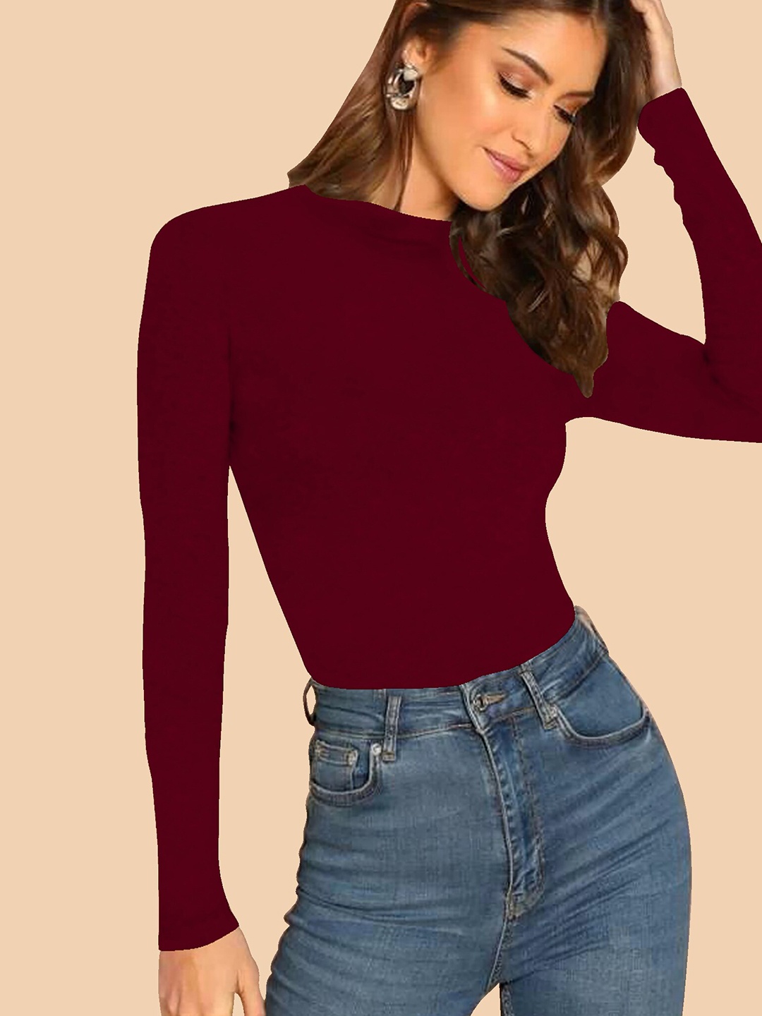 

Dream Beauty Fashion High Neck Fitted Top, Maroon