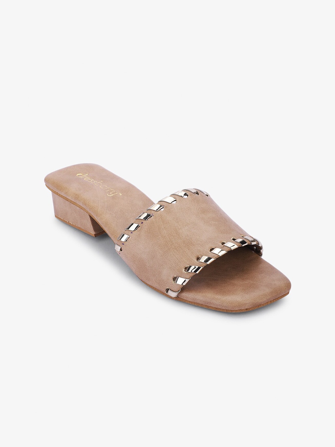 

DressBerry Beige Embellished Open Toe Block Heels