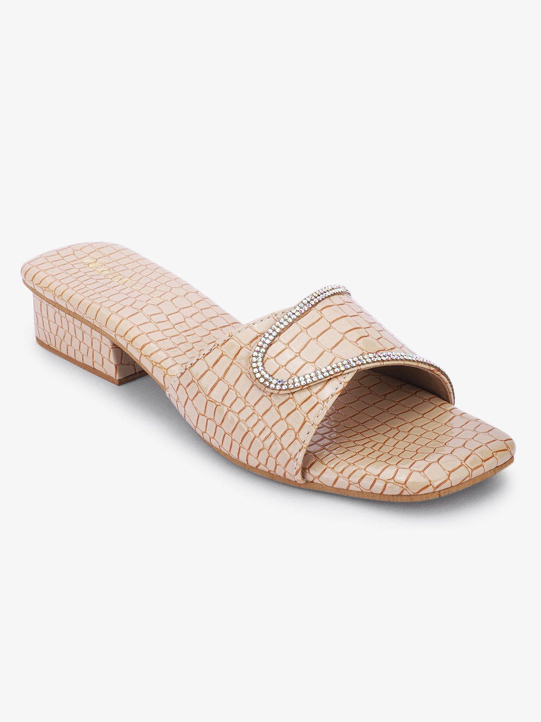 

DressBerry Beige Textured Embellished Detail Open Toe Block Heels