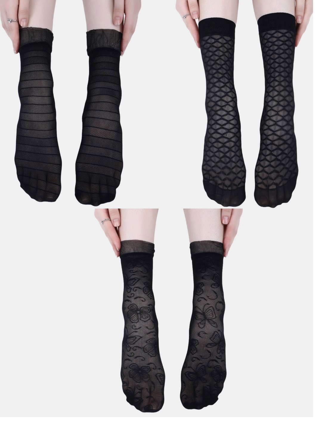 

N2S NEXT2SKIN Women Set Of 3 Self-Design Ankle-Length Socks, Black