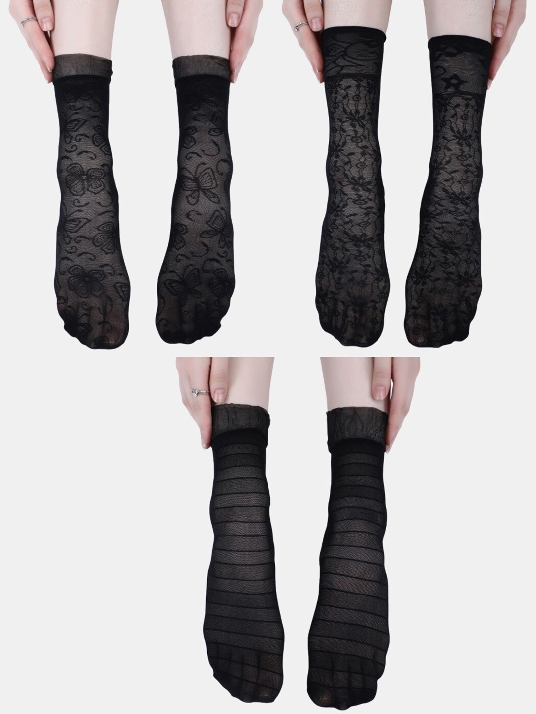 

N2S NEXT2SKIN Women Pack Of 3 Assorted Self-Design Above Ankle Sheer Socks