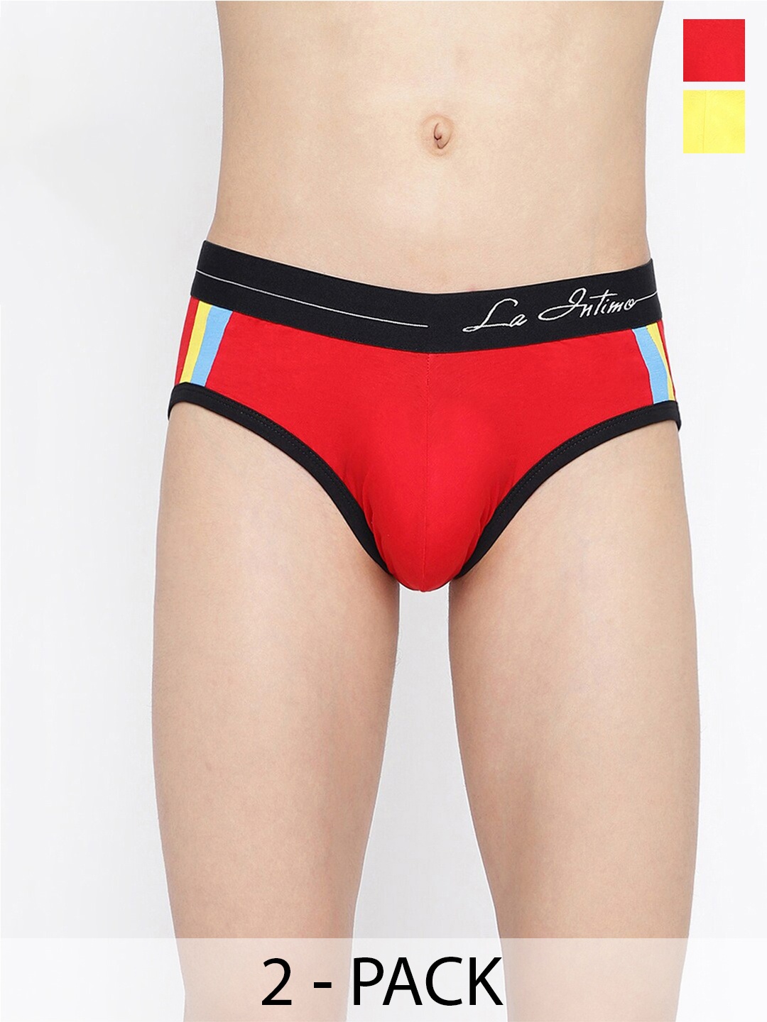 

La Intimo Pack Of 2 Anti Microbial Mid-Rise Basic Briefs LIBR030B, Red