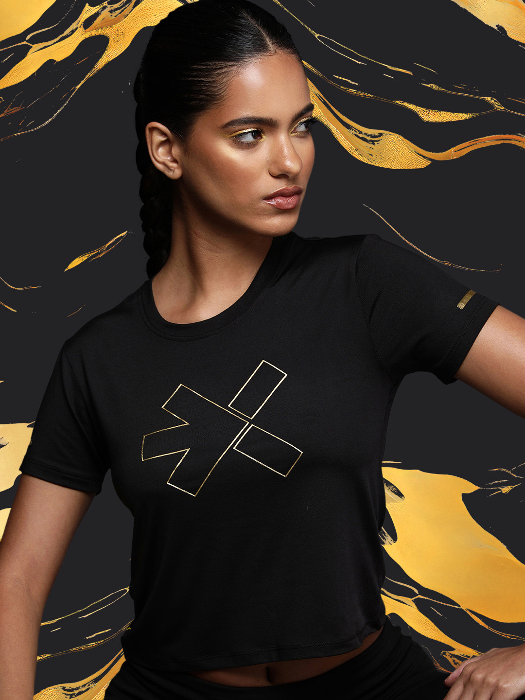 

HRX by Hrithik Roshan Rapid-Dry Slim Fit Active Goddess Collection Training T-shirt, Black
