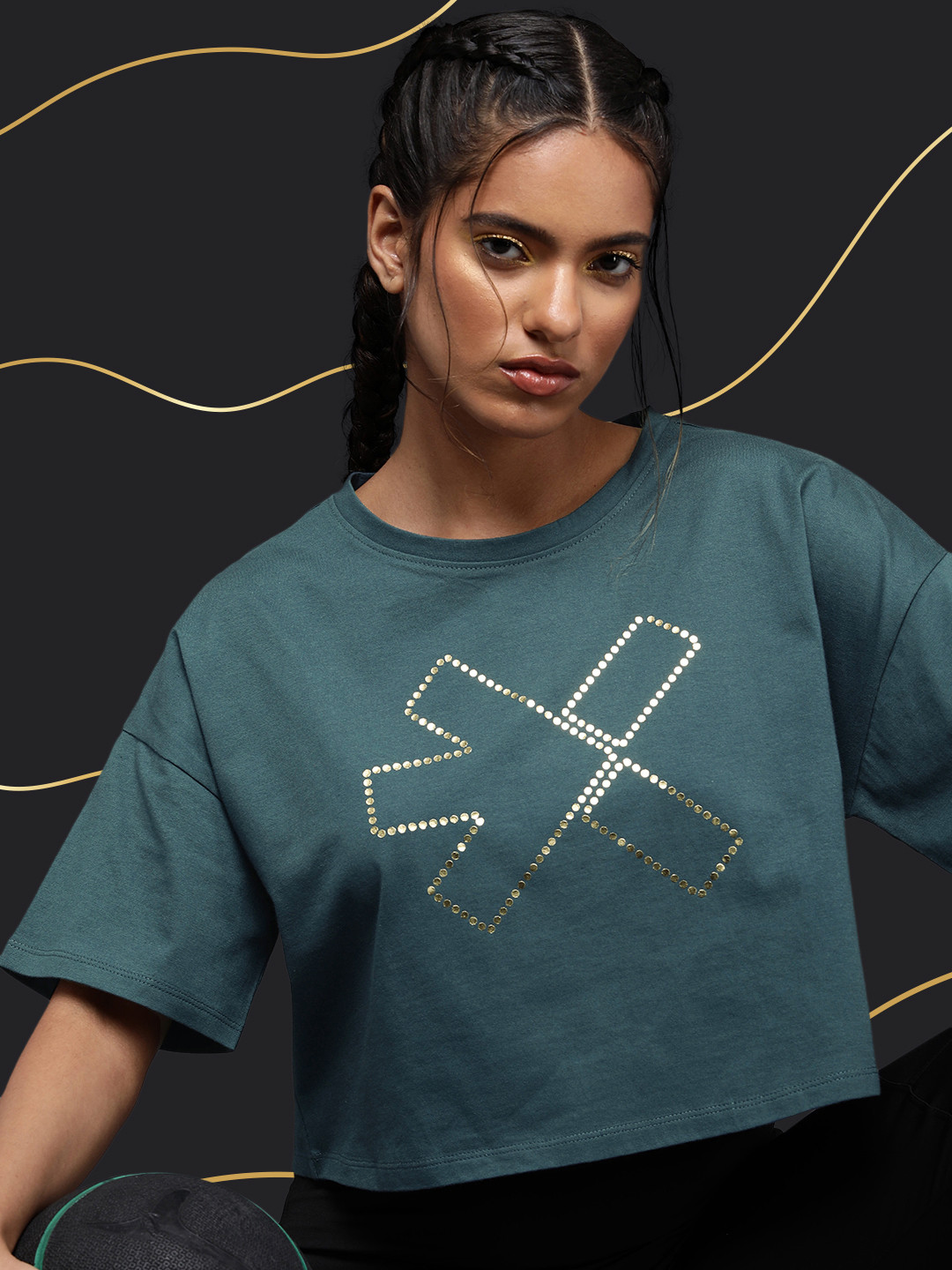 

HRX by Hrithik Roshan Relaxed Pure Cotton Active Goddess Collection Training T-shirt, Teal