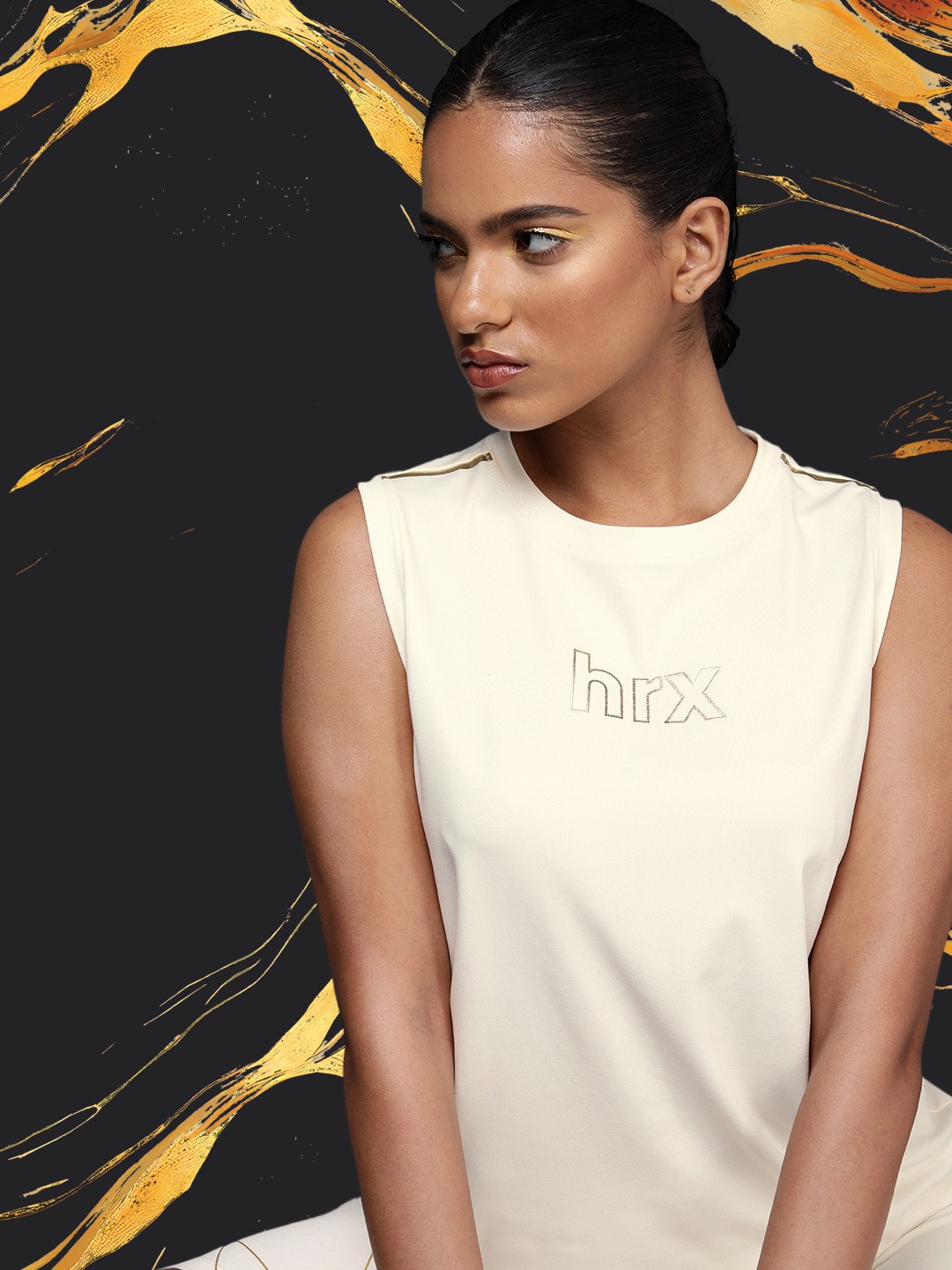 

HRX by Hrithik Roshan Active Goddess Collection Printed Training T-shirt, Cream