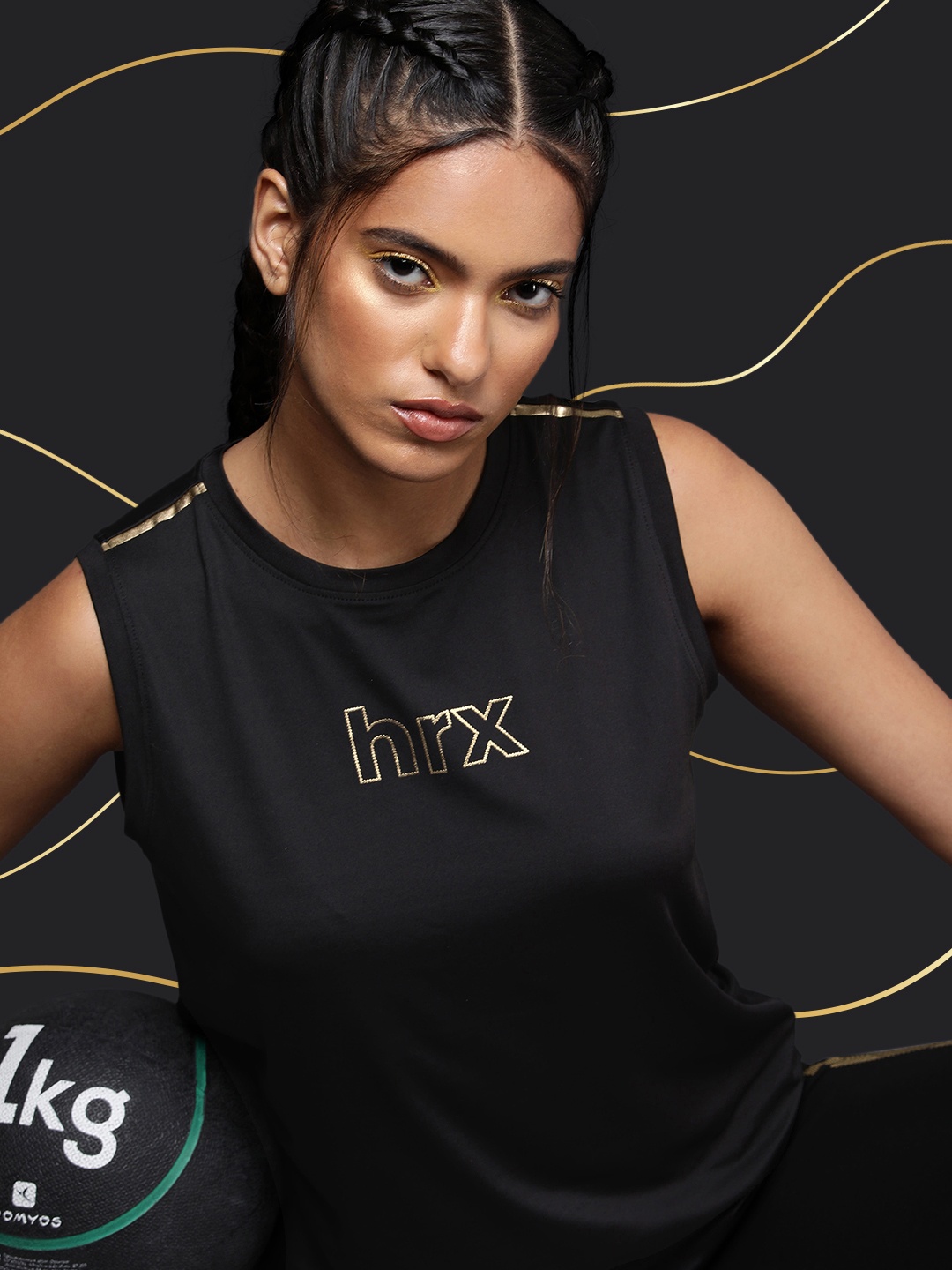 

HRX by Hrithik Roshan Active Goddess Collection Printed Training T-shirt, Black