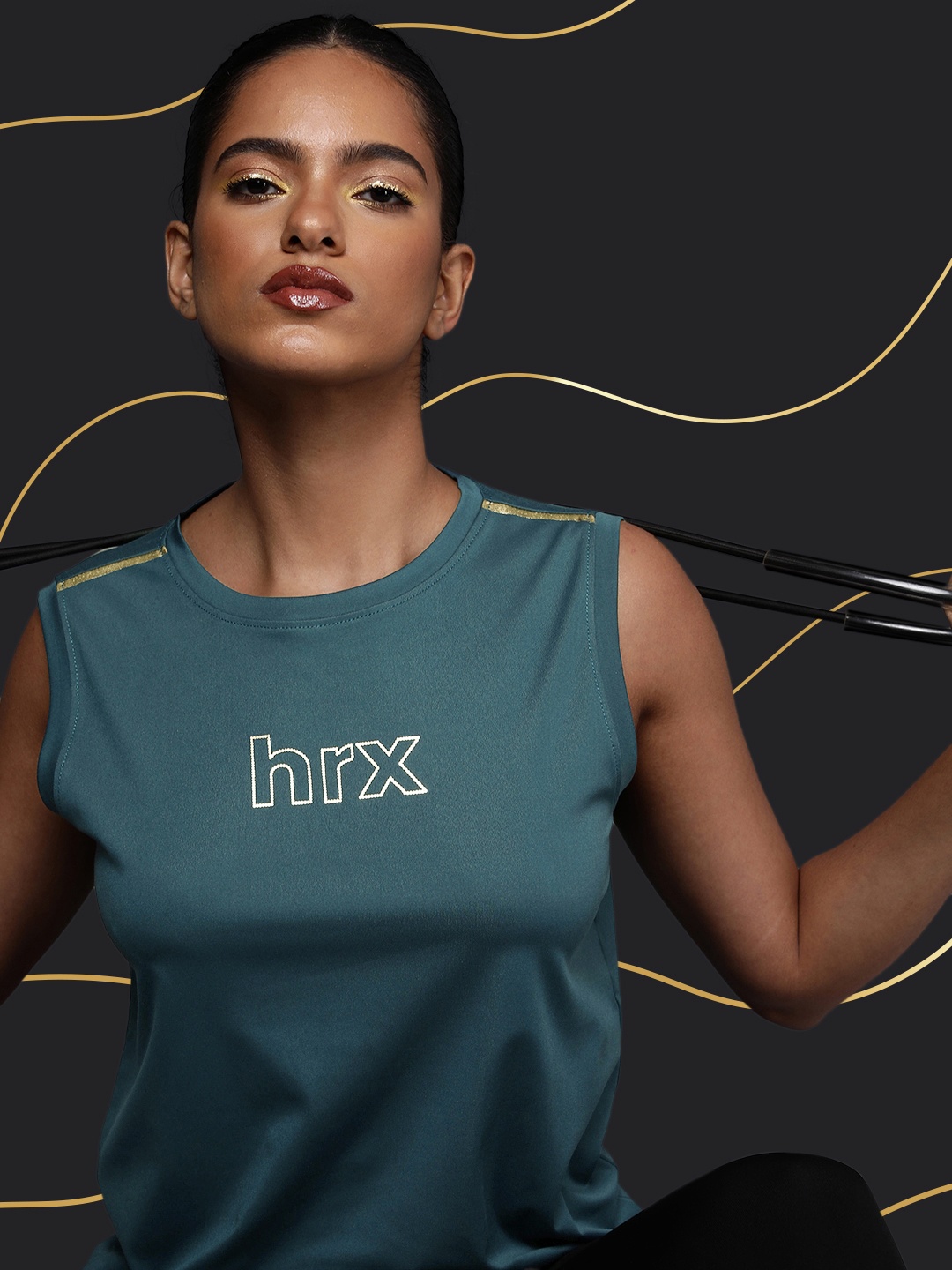 

HRX by Hrithik Roshan Sleeveless Rapid-Dry Active Goddess Collection Training T-shirt, Teal