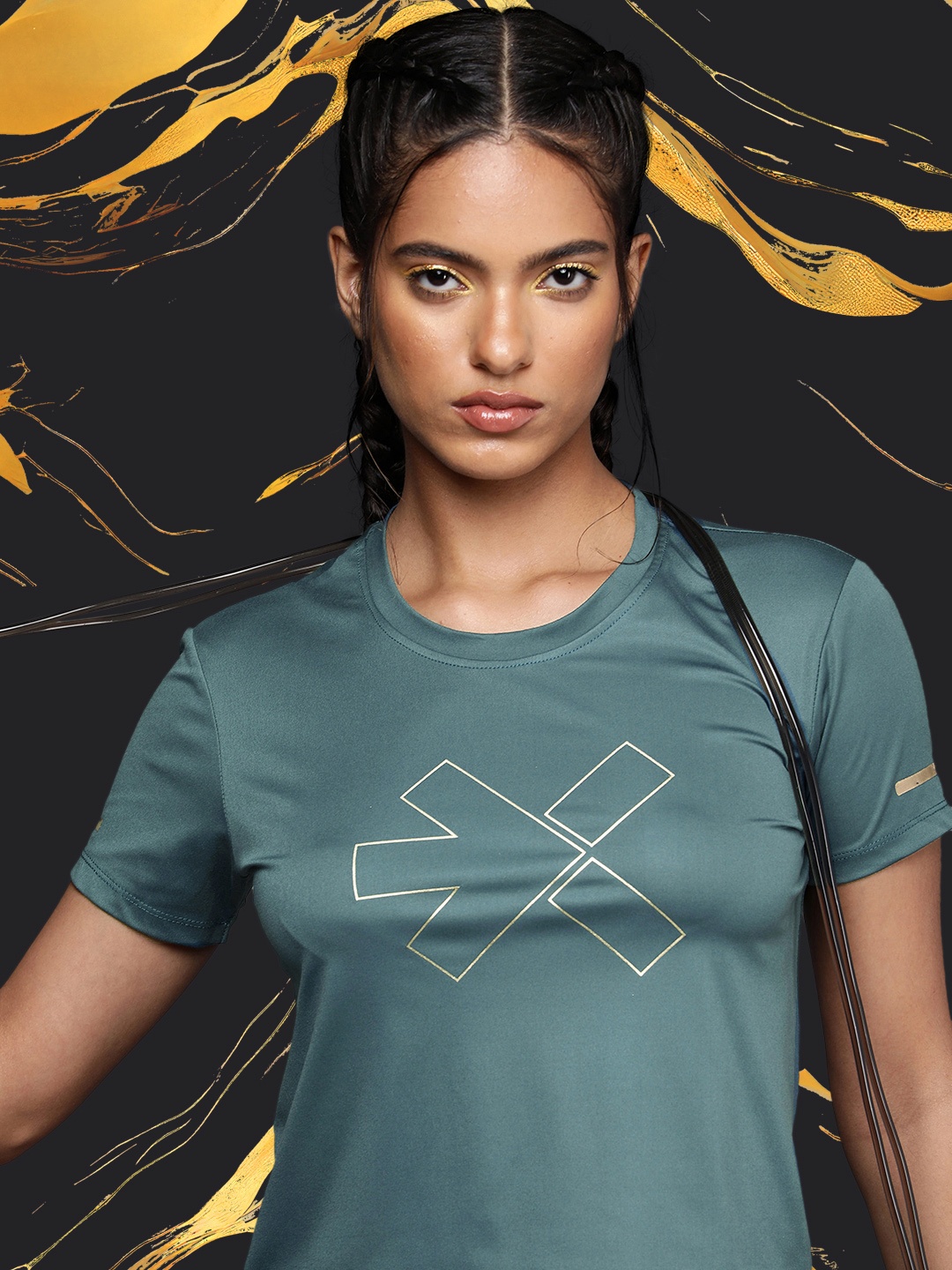

HRX by Hrithik Roshan Rapid Dry Slim Fit Active Goddess Collection Training Crop T-shirt, Teal