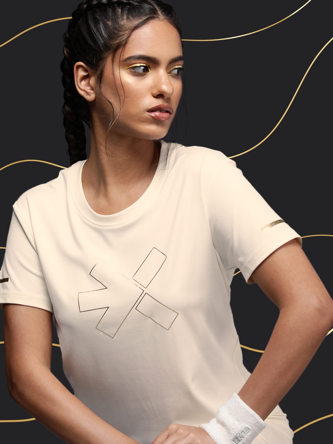 

HRX by Hrithik Roshan Rapid-Dry Slim Fit Crop Active Goddess Collection Training T-shirt, Off white