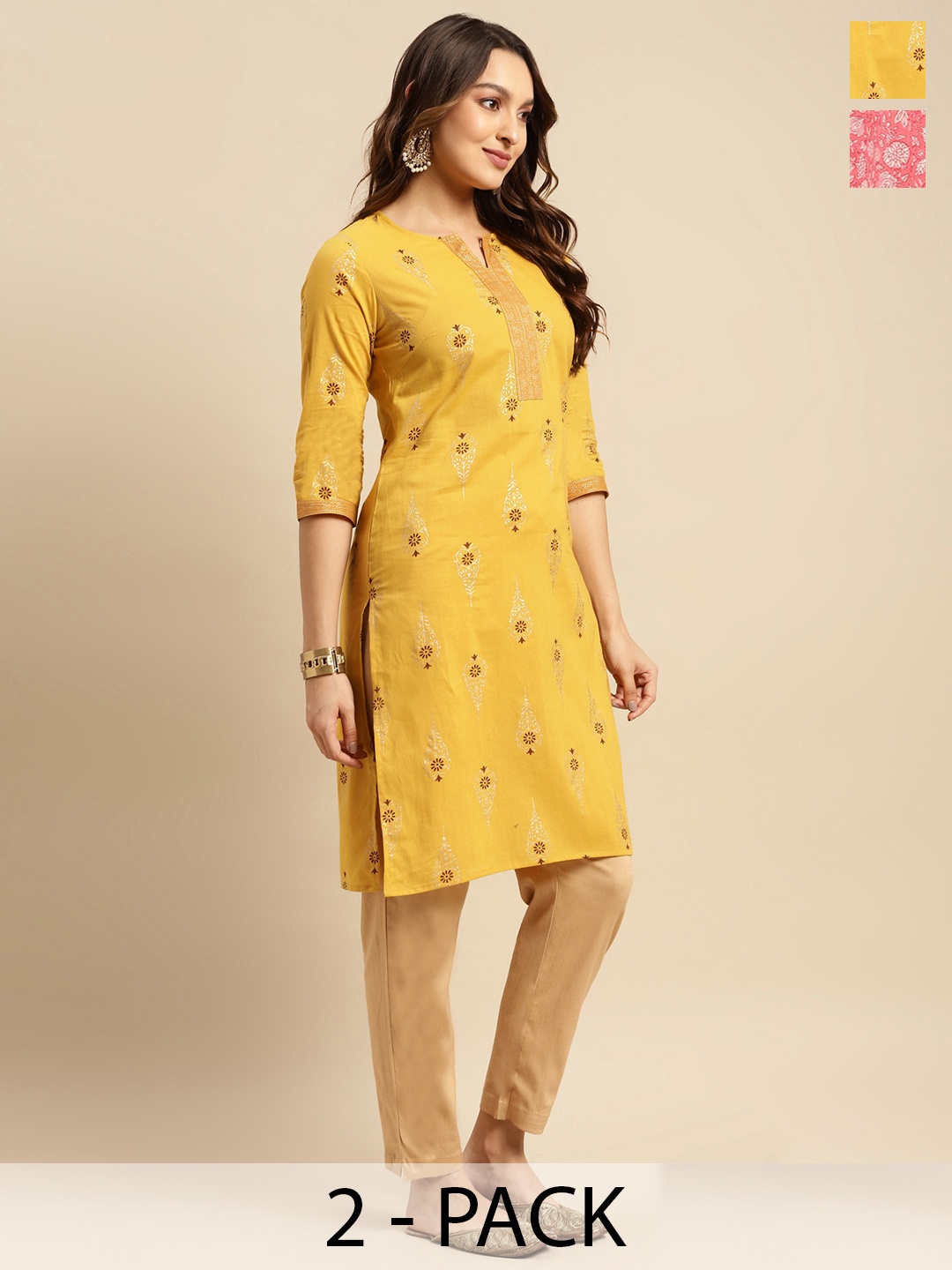 

Rangita Selection Of 2 Floral Printed Pure Cotton Kurta, Yellow