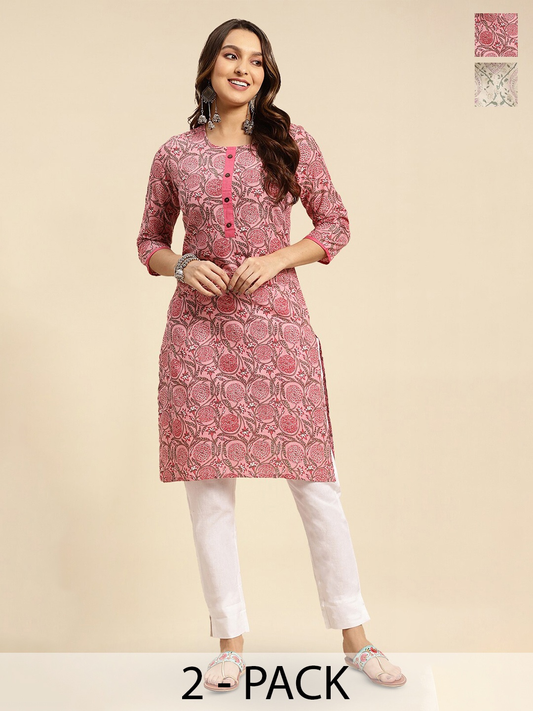 

Rangita Selection Of 2 Floral Printed Pure Cotton Kurta, Pink