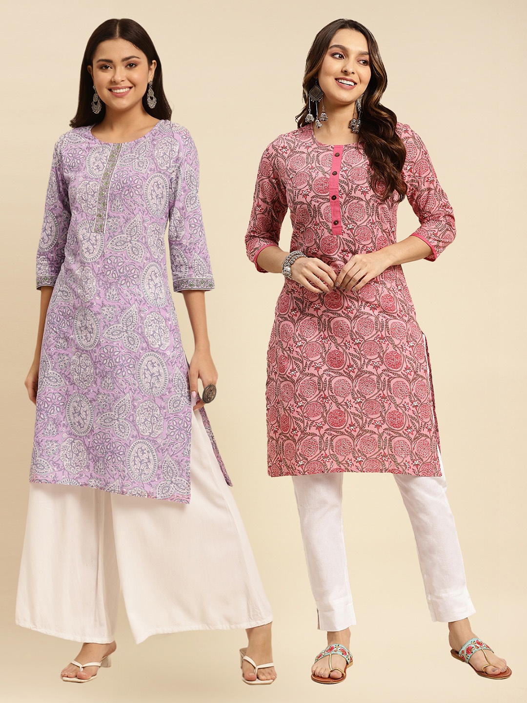 

Rangita Selection Of 2 Floral Printed Pure Cotton Kurta, Purple