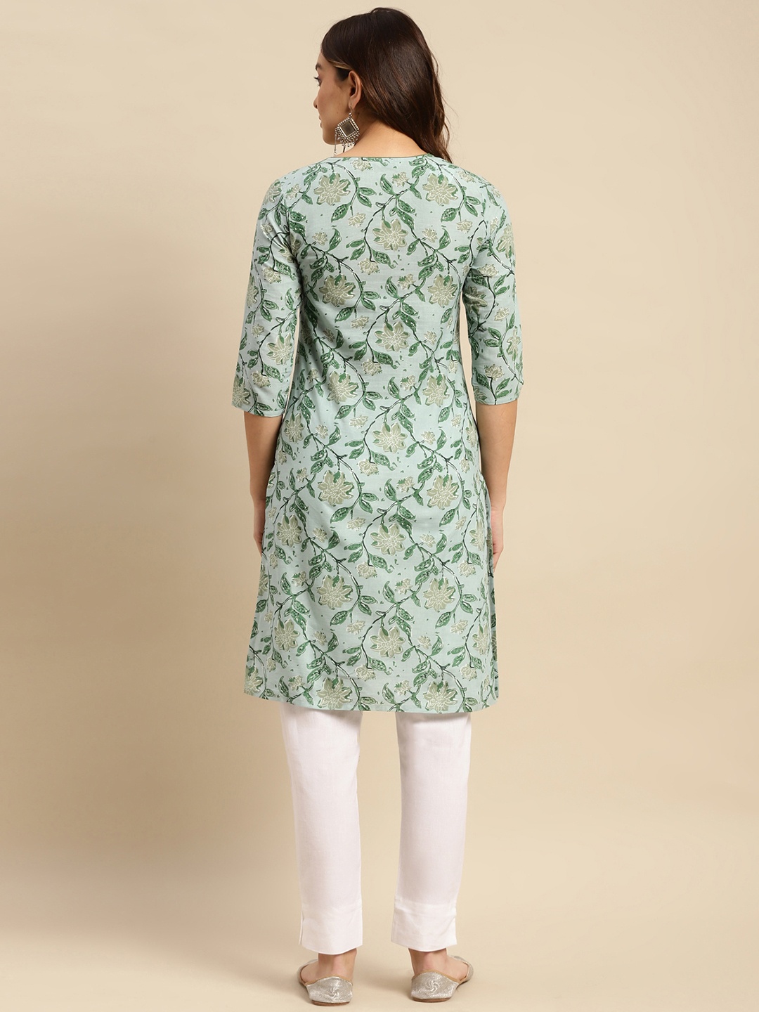 

Rangita Selection Of 2 Floral Printed Notch Neck Pure Cotton Kurtas, Green