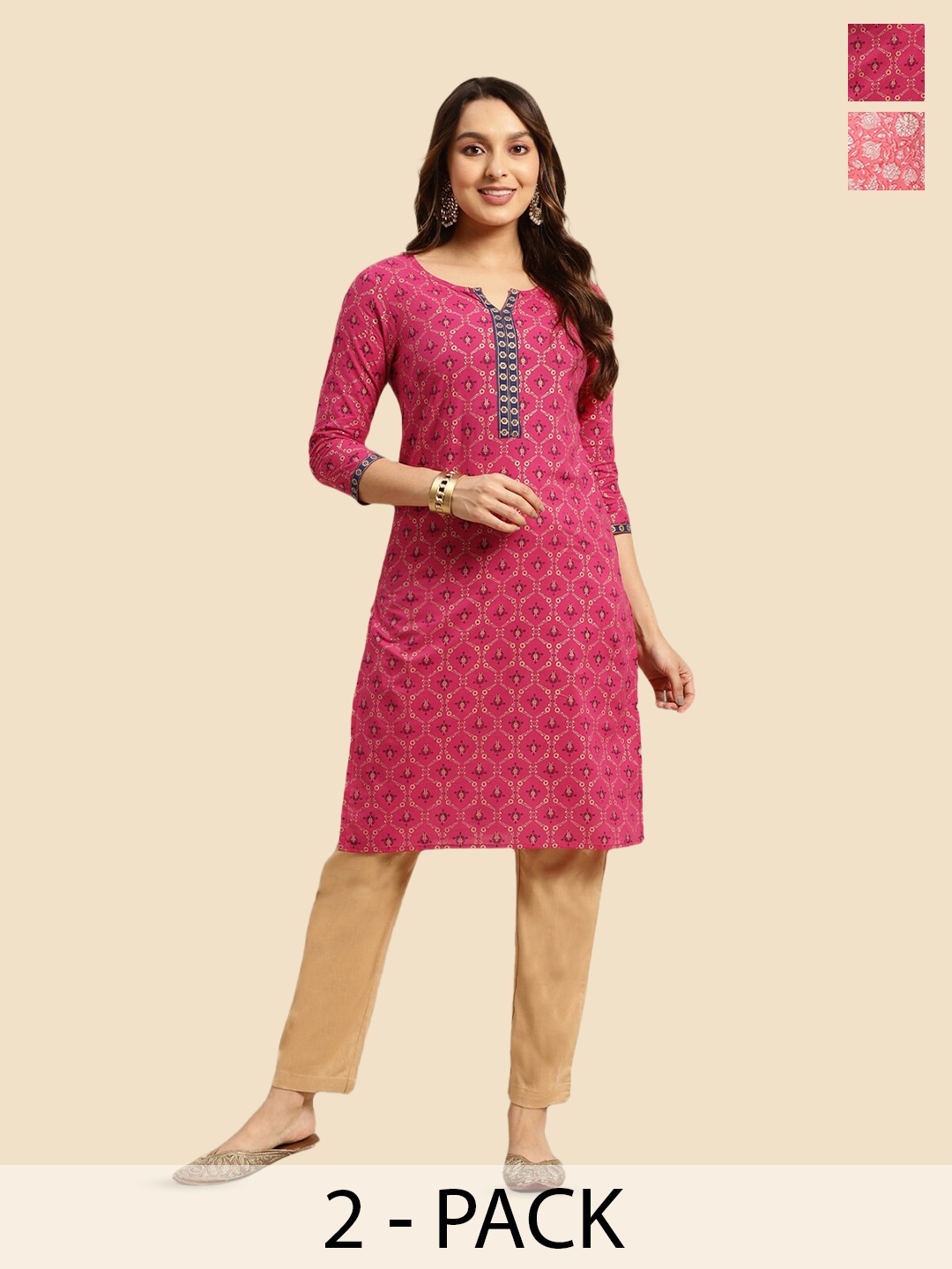 

Rangita Selection Of 2 Floral Printed Pure Cotton Kurta, Pink
