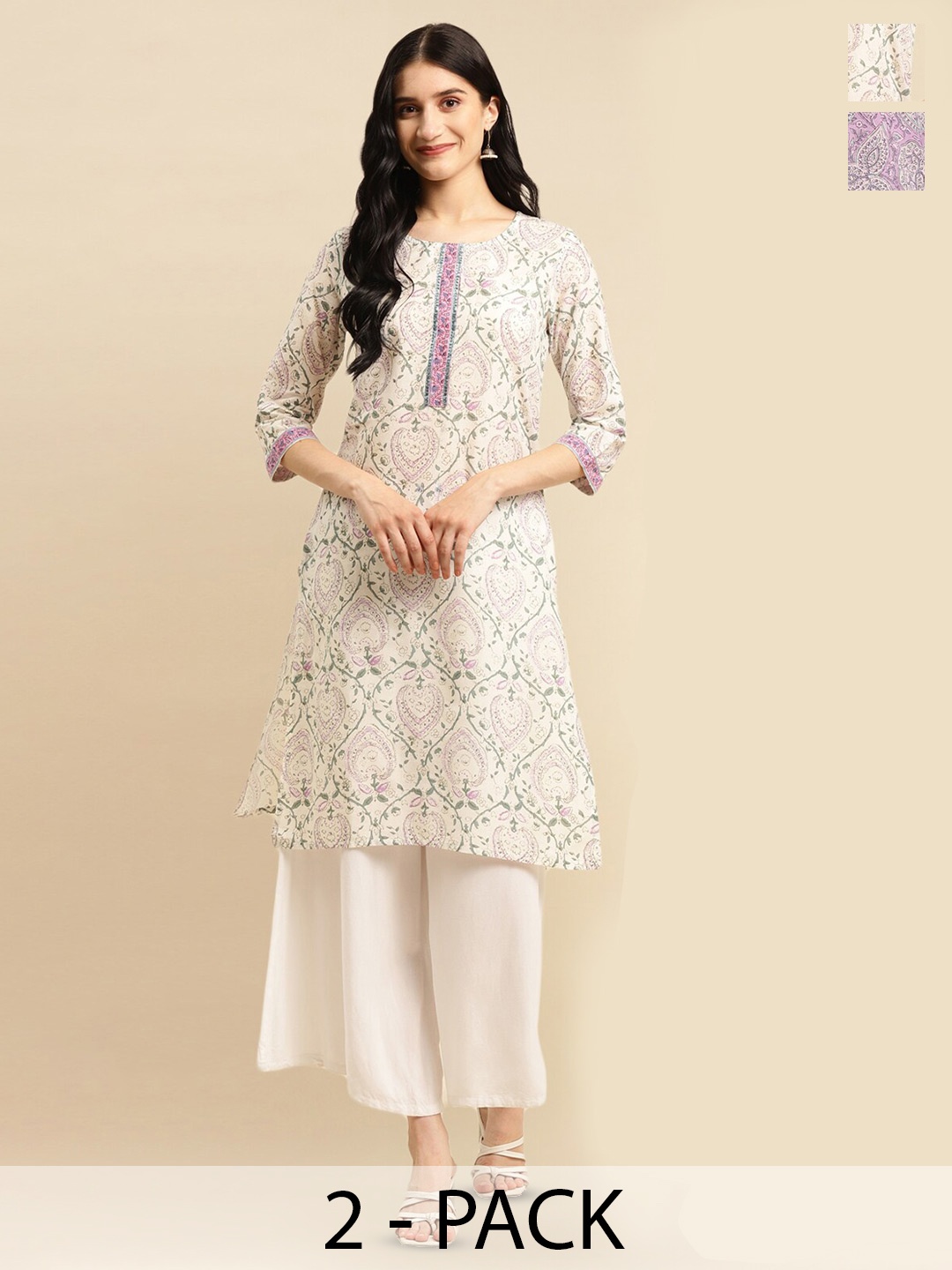 

Rangita Selection Of 2 Floral Printed Pure Cotton Kurta, Off white