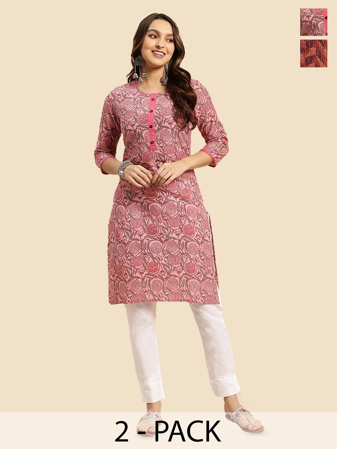 

Rangita Selection Of 2 Floral Printed Pure Cotton Kurta, Peach