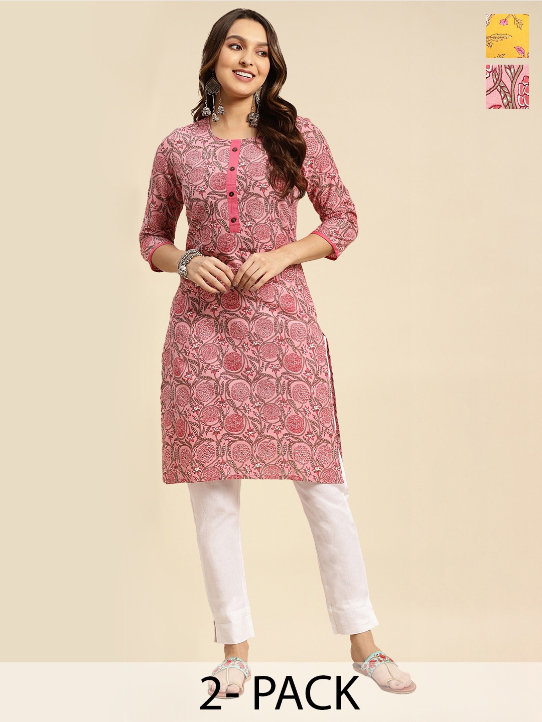 

Rangita Selection Of 2 Floral Printed Pure Cotton Kurta, Pink