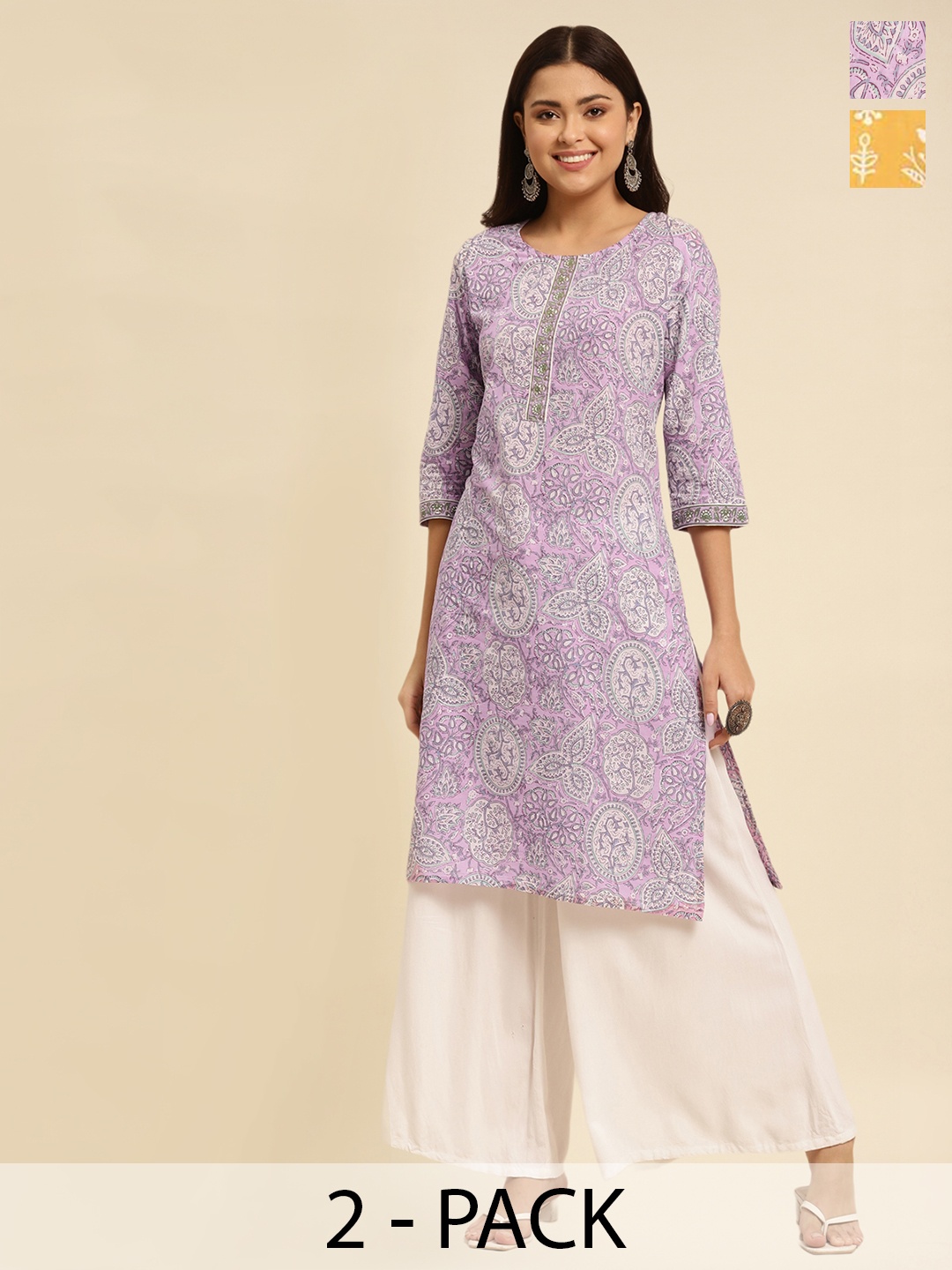 

Rangita Selection Of 2 Floral Printed Pure Cotton Kurta, Purple