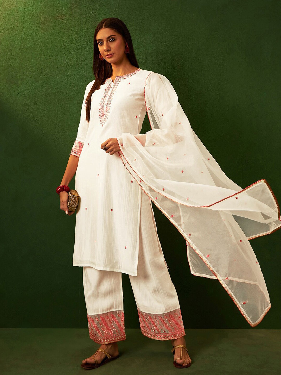 

Sangria White Sequence Embroidered Kurta & Palazzos With Dupatta